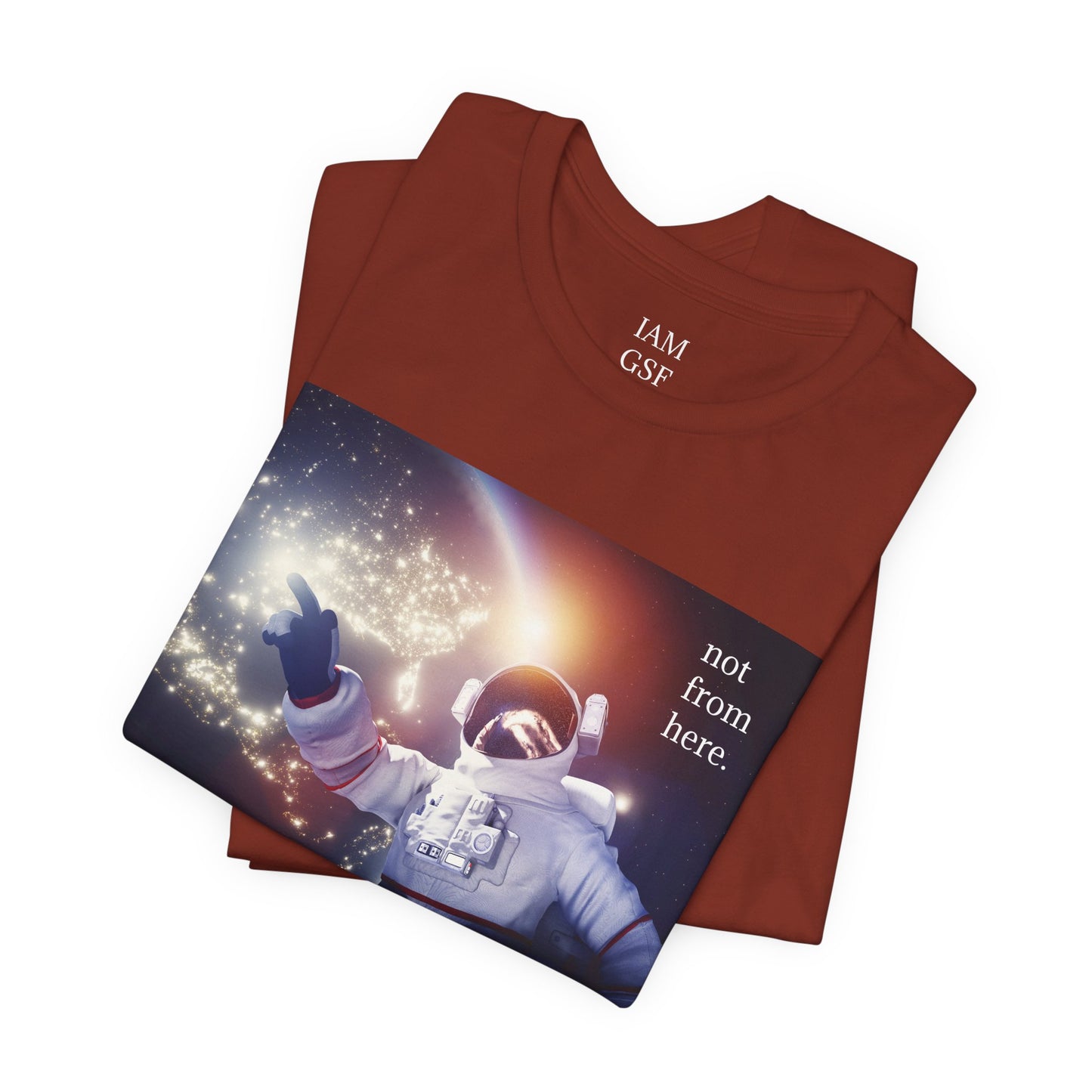 Astronaut Floating - "Not From Here" - Multi-Colors Unisex T-shirt