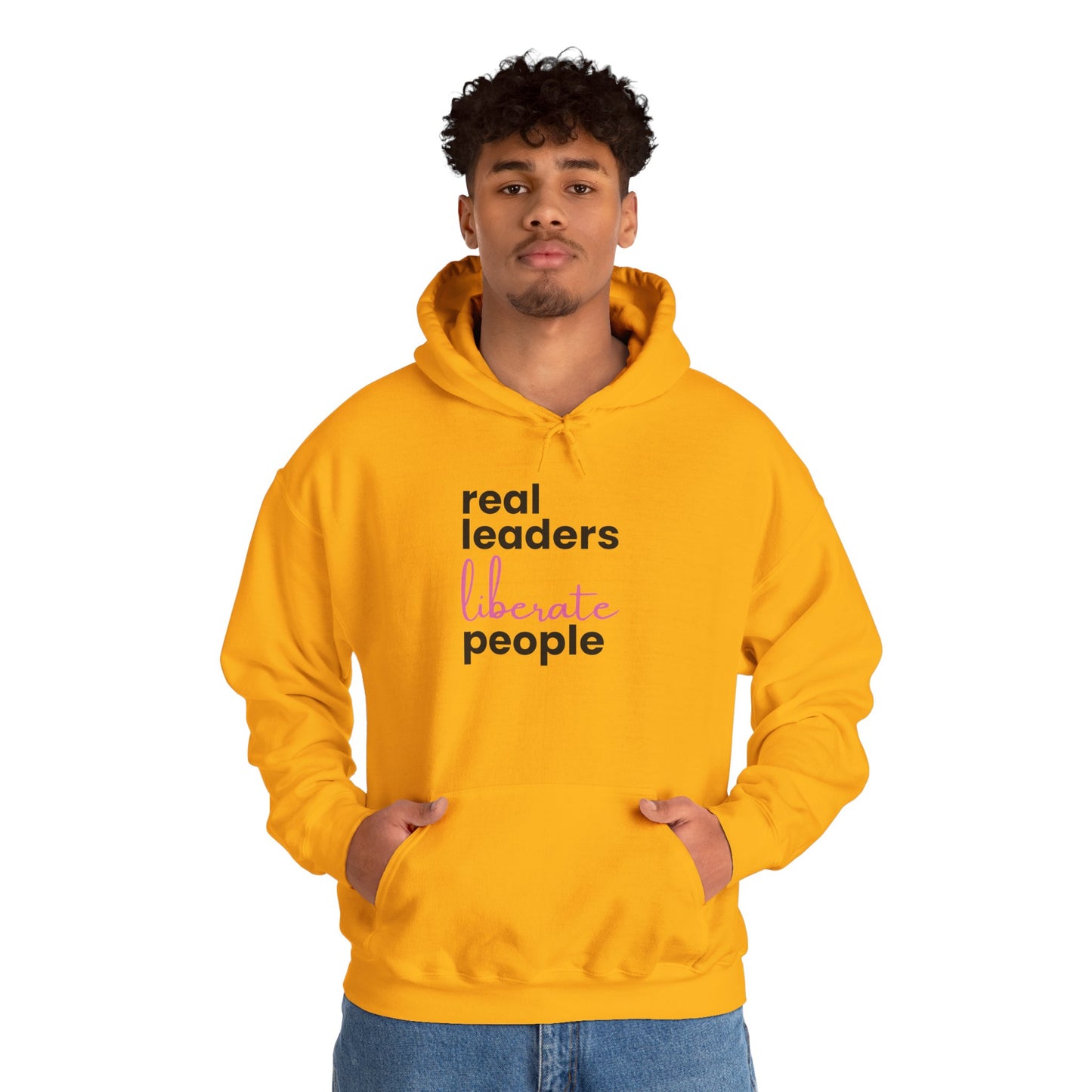 Real Leaders Liberate People - PINK TEXT - Gildon Unisex Hoodie