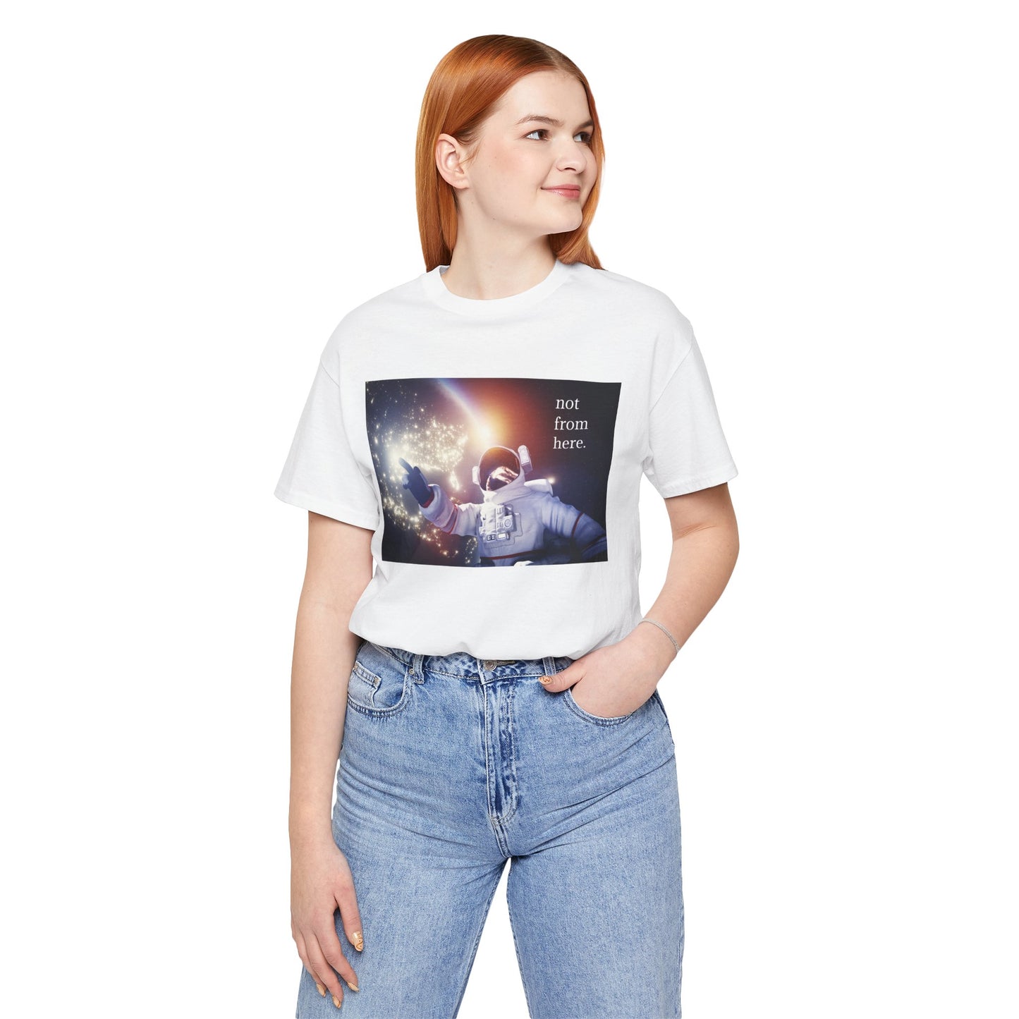 Astronaut Floating - "Not From Here" - Multi-Colors Unisex T-shirt