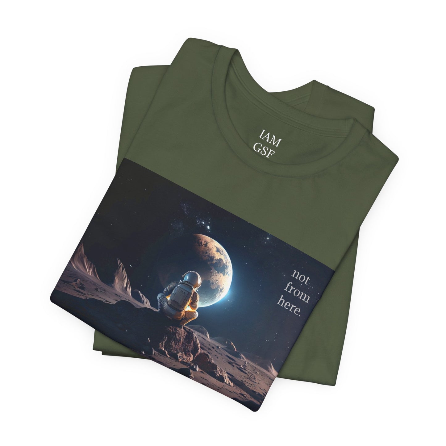Astronaut Gazing - "Not From Here" - Multi-Colors Unisex T-Shirt
