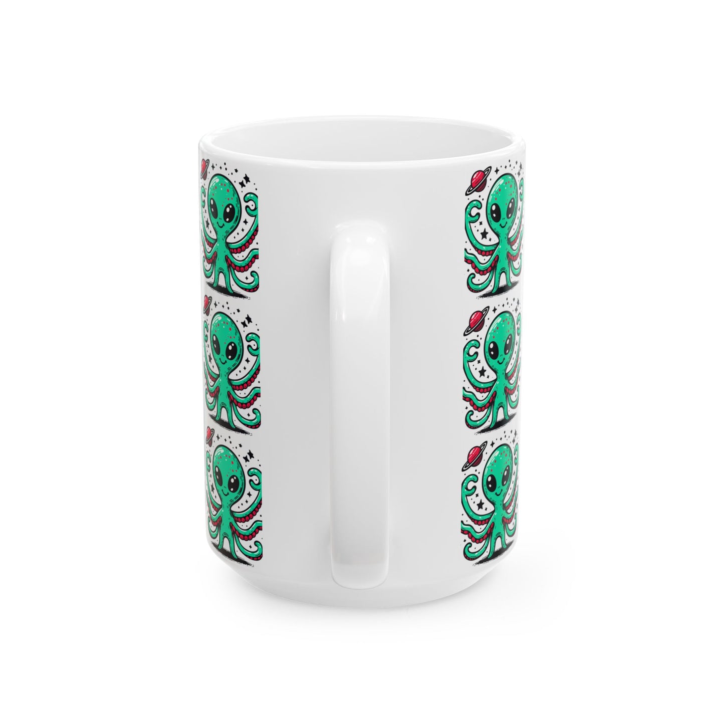 Cute Alien Pattern - White Ceramic Mug, (11oz, 15oz)