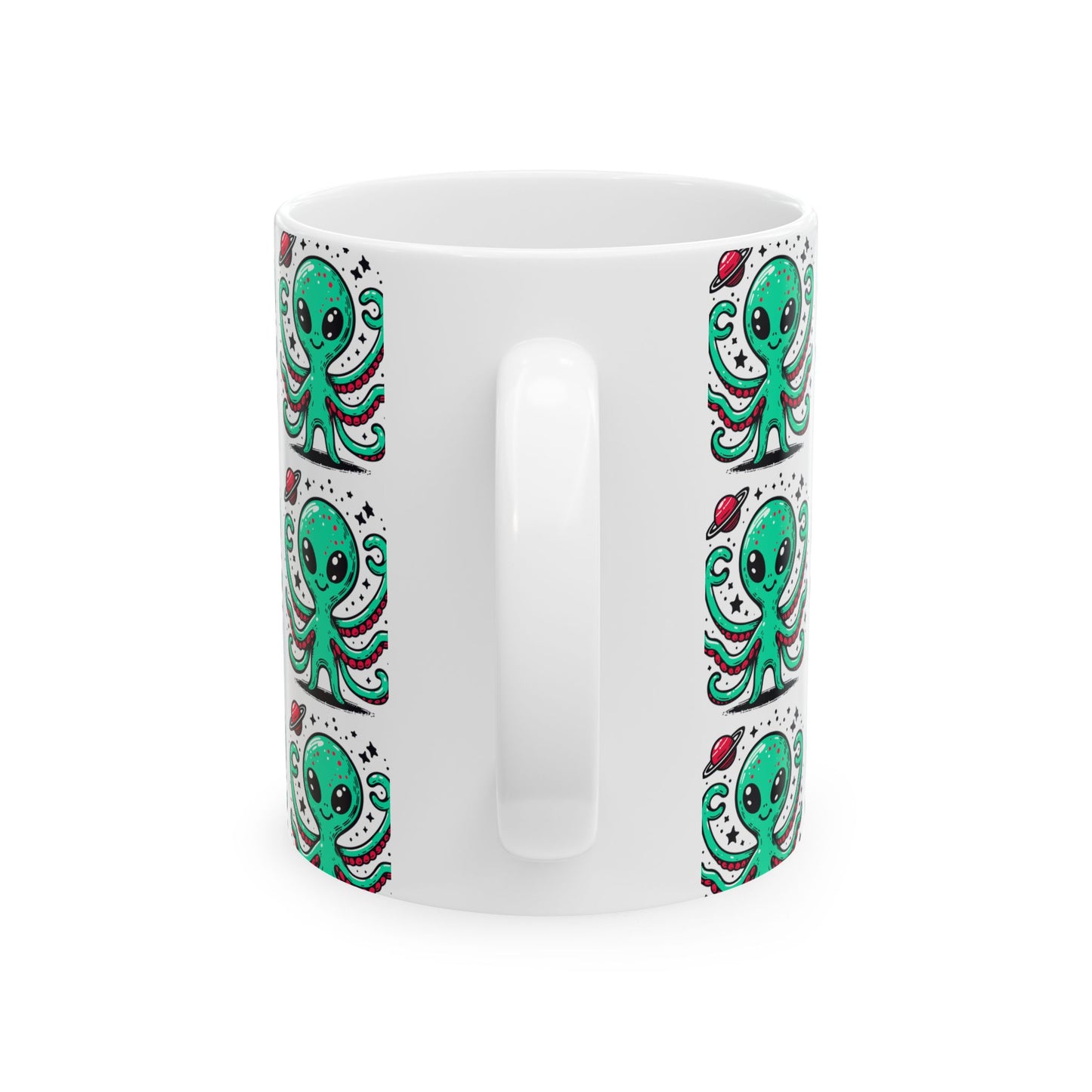 Cute Alien Pattern - White Ceramic Mug, (11oz, 15oz)