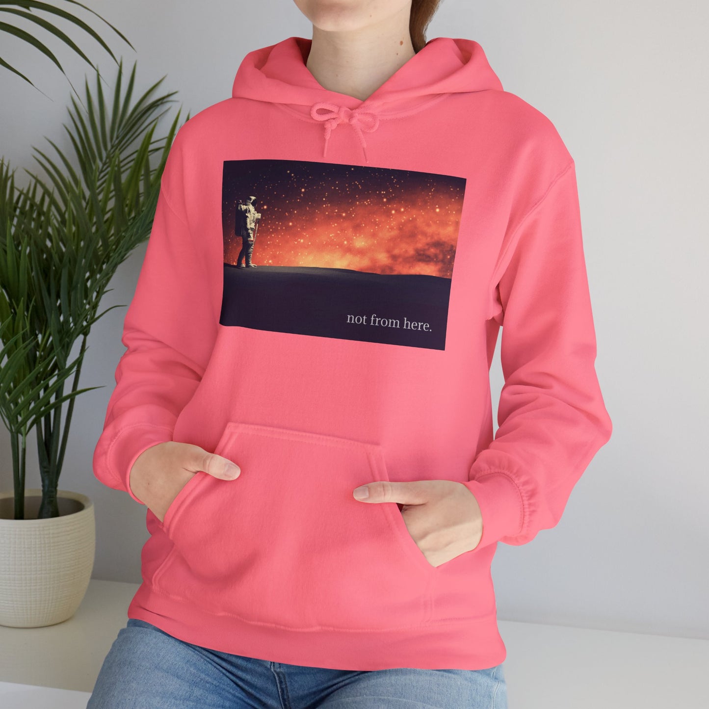 Astronaut Walking - "Not From Here" - Multi-Colors Unisex Hoodie