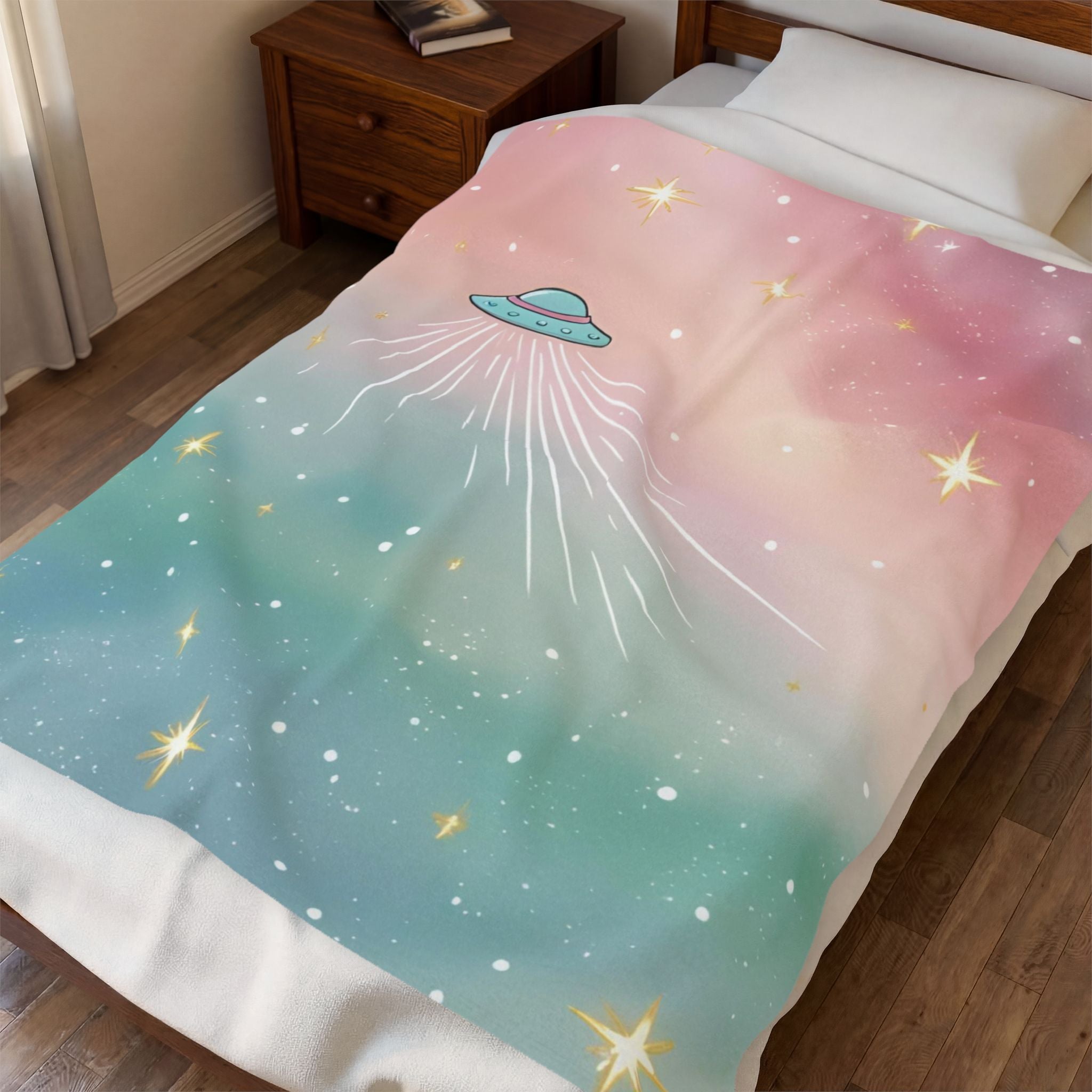 Galaxy UFO Velveteen Plush Blanket - Pastel Starry Night Throw