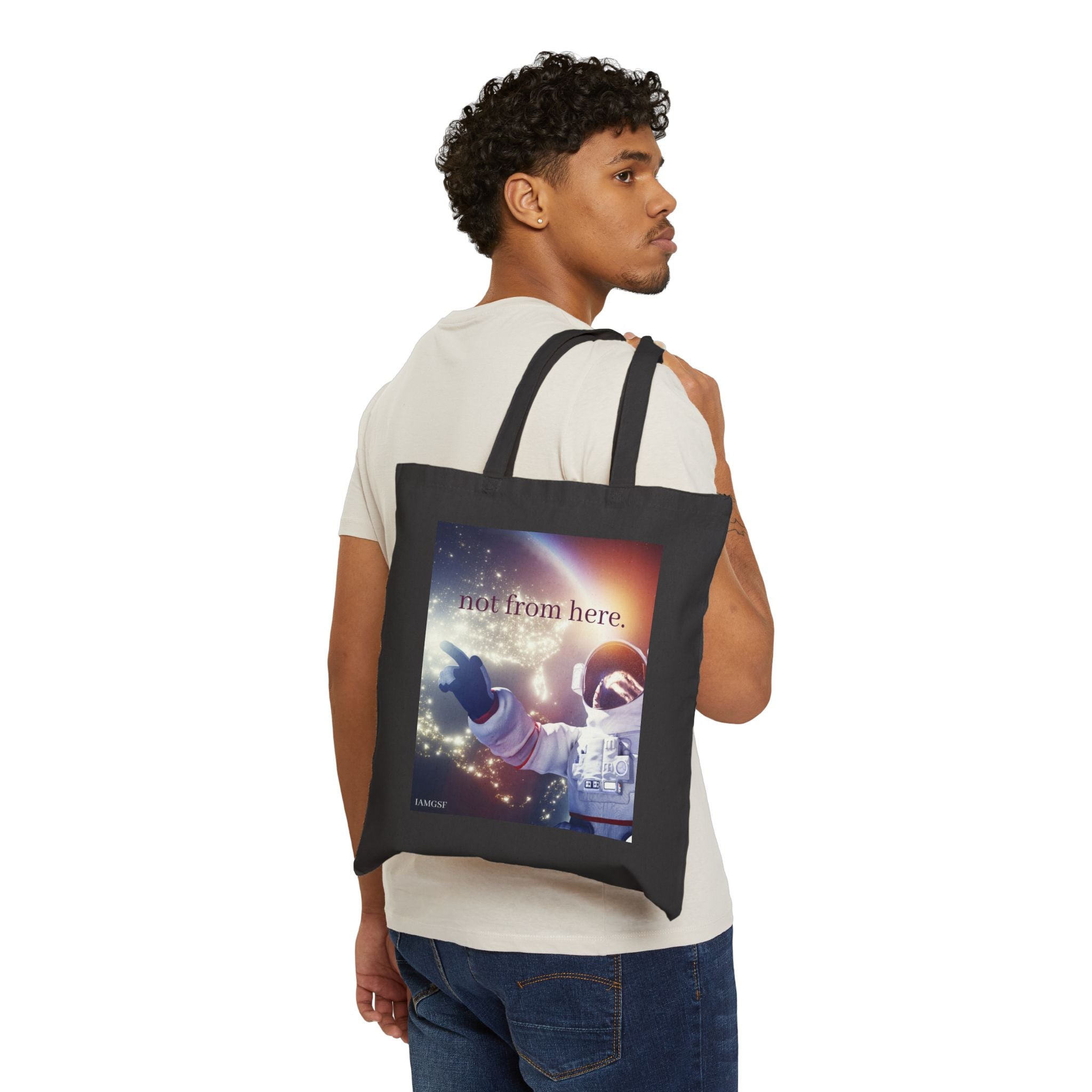 "Not from Here" Astronaut Floating in the Stars- Galactic Outer Space Tote Bag