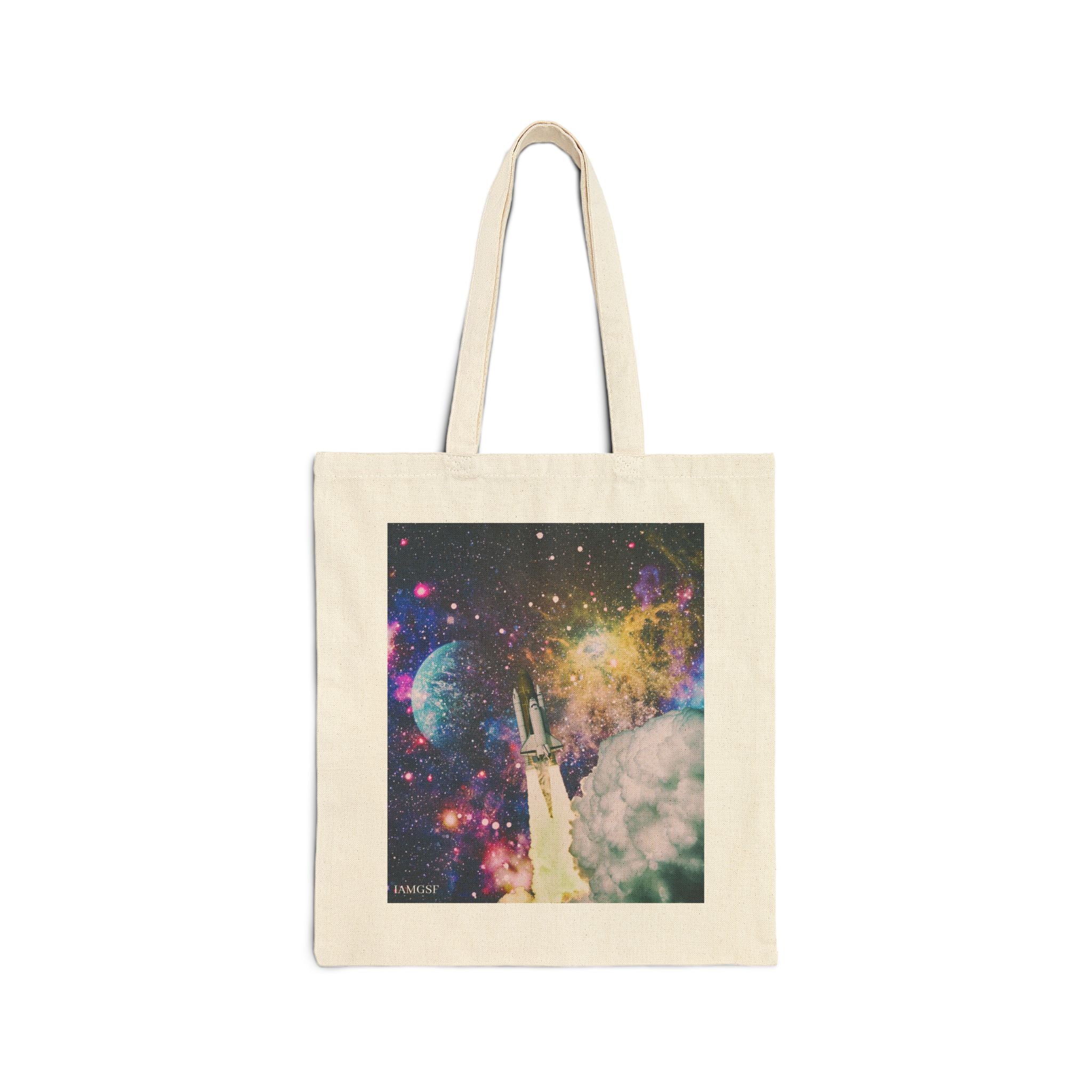 Psychedelic Rocketship Blasting Off - Galactic Outer Space Tote Bag