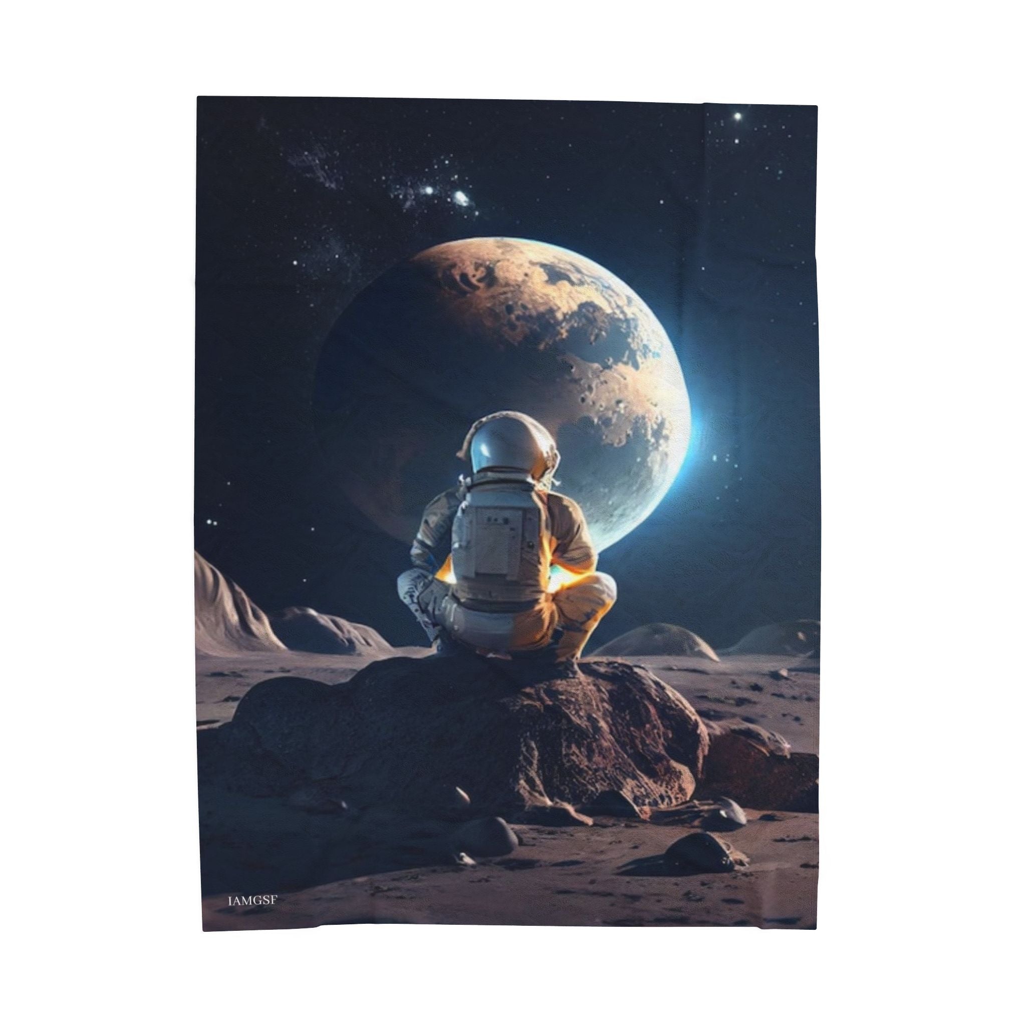 Contemplative Astronaut Gazing at Earth - Galactic Outer Space Blanket