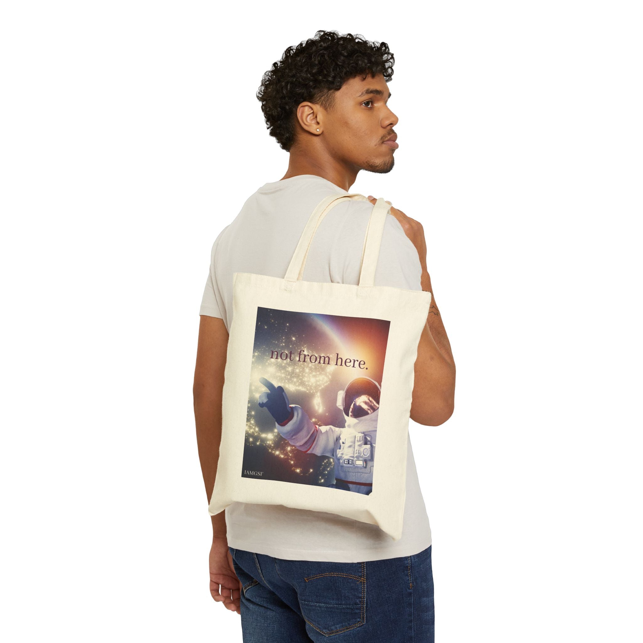 "Not from Here" Astronaut Floating in the Stars- Galactic Outer Space Tote Bag