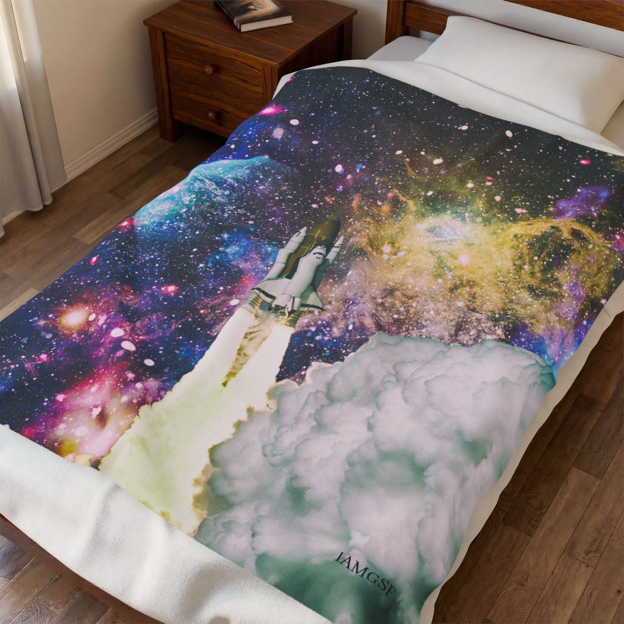 Cosmic Rocketship Launch- Galactic Outer Space Blanket