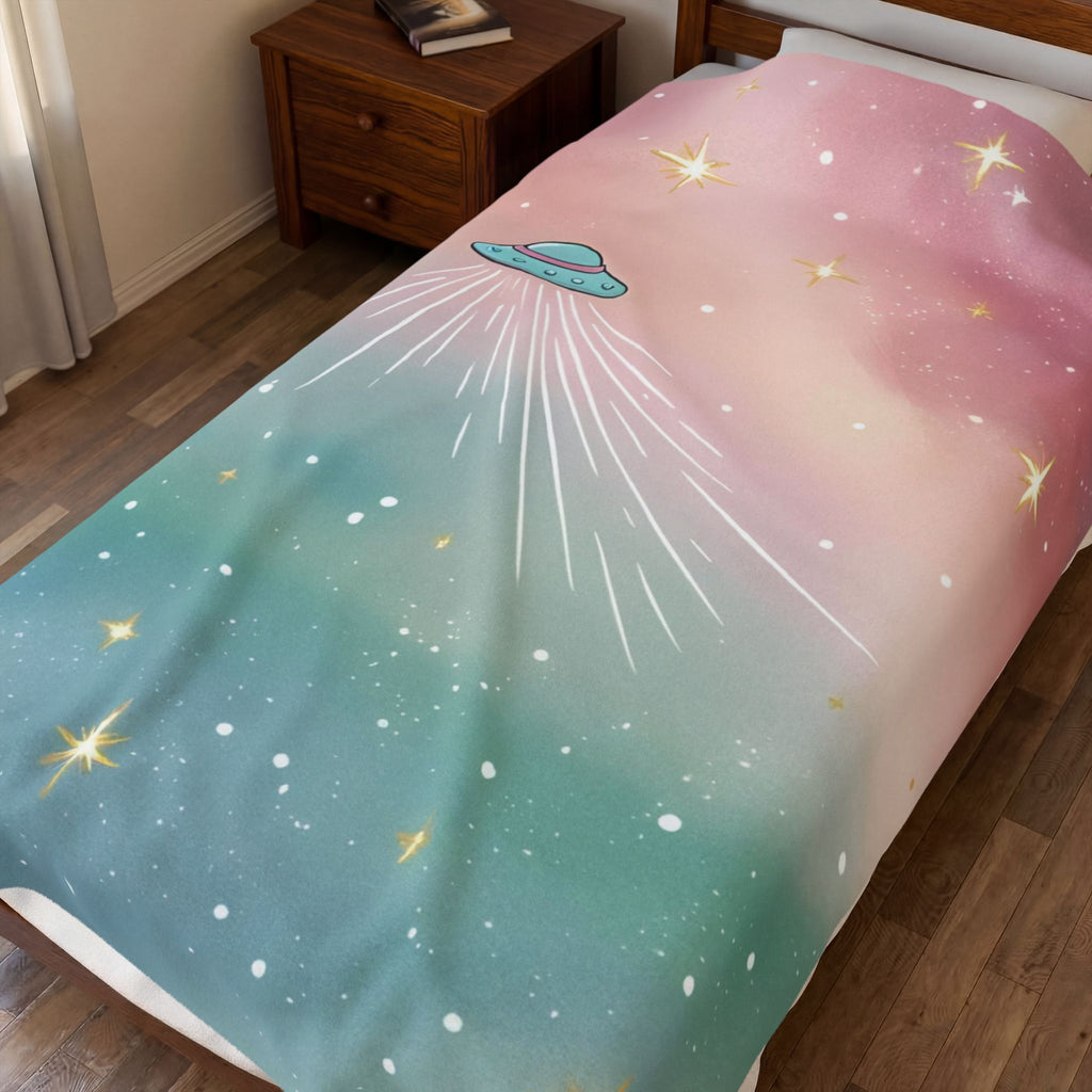 Galaxy UFO Velveteen Plush Blanket - Pastel Starry Night Throw