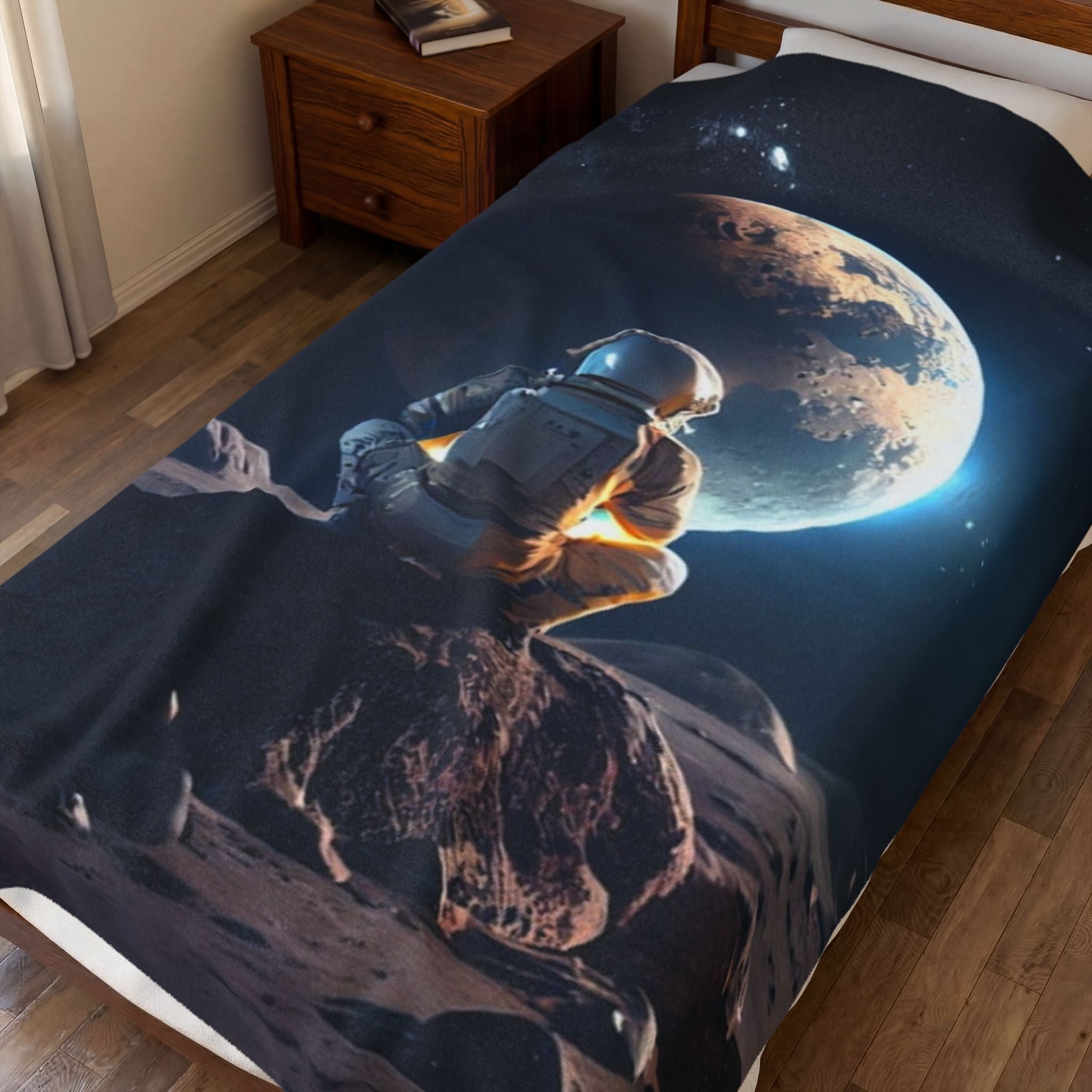 Contemplative Astronaut Gazing at Earth - Galactic Outer Space Blanket