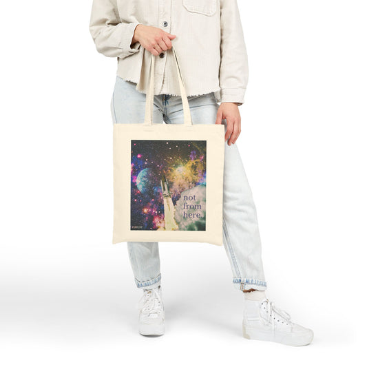 "Not from Here" Psychedelic Rocketship Blasting Off - Galactic Outer Space Tote Bag