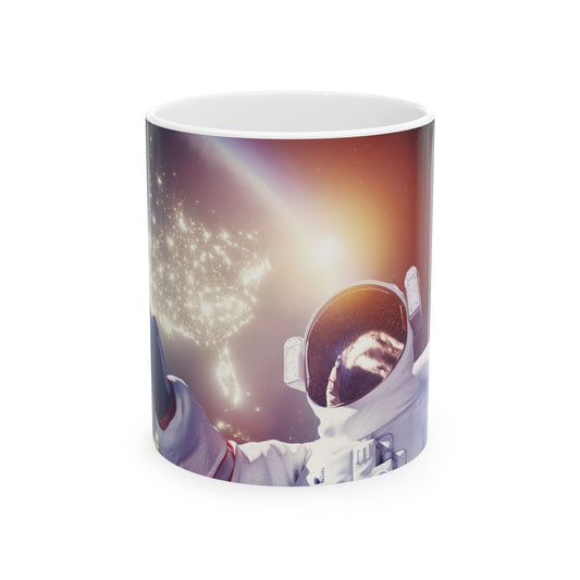 Astronaut Floating - "Not From Here" - Ceramic Mug, (11oz, 15oz)