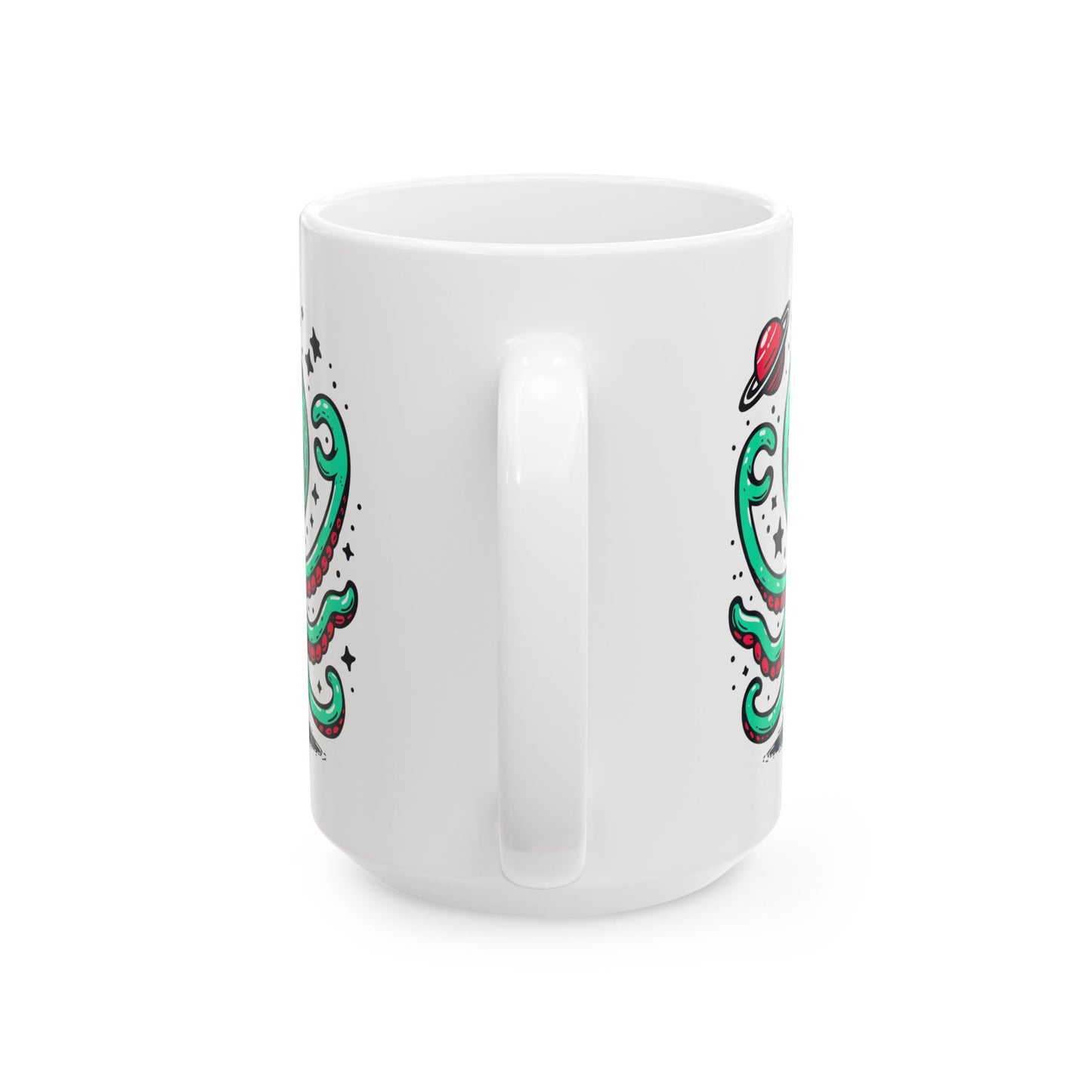 Cute Alien Companion - White Ceramic Mug, (11oz, 15oz)