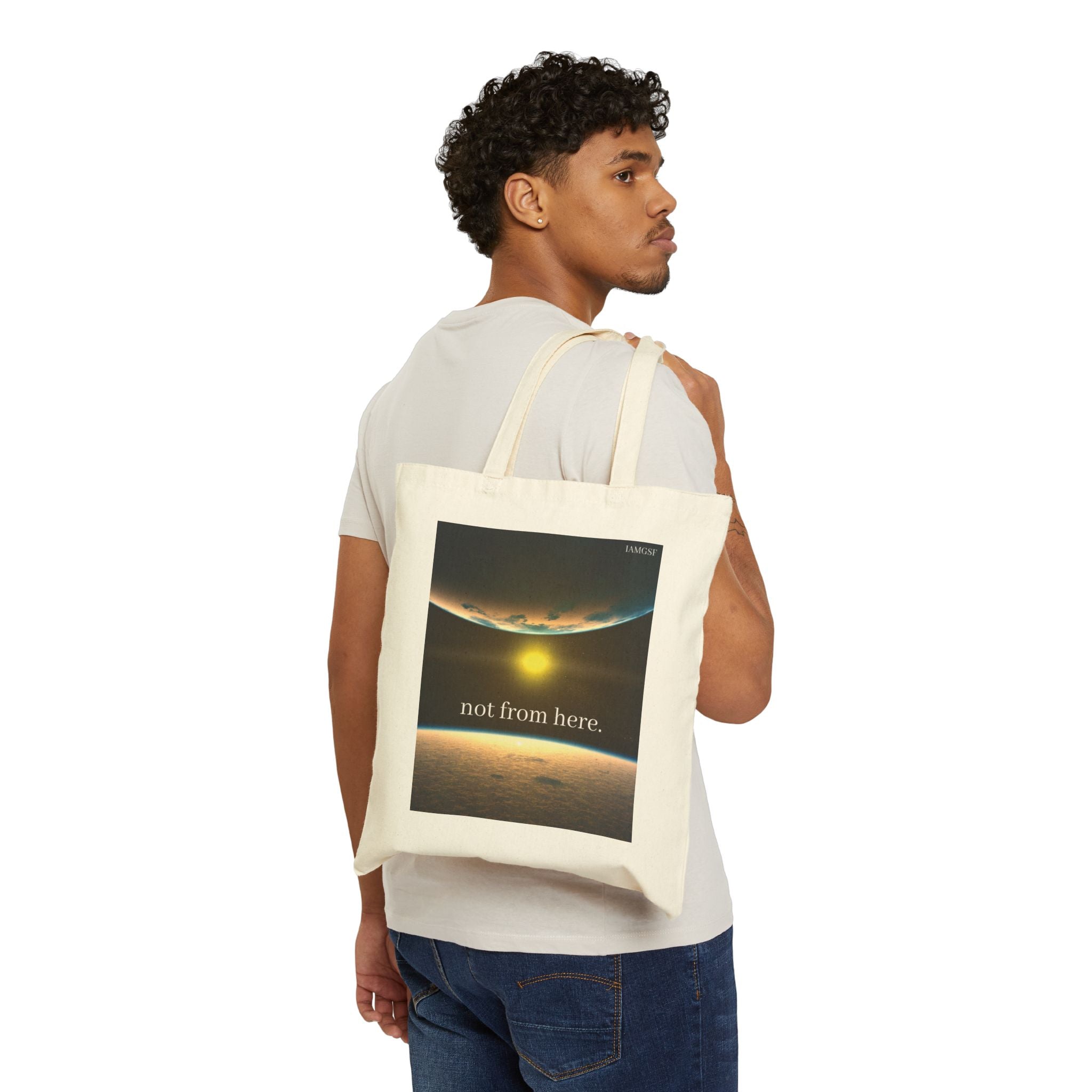 "Not from Here" Sun, Moon and Earth -  Galactic Outer Space Tote Bag