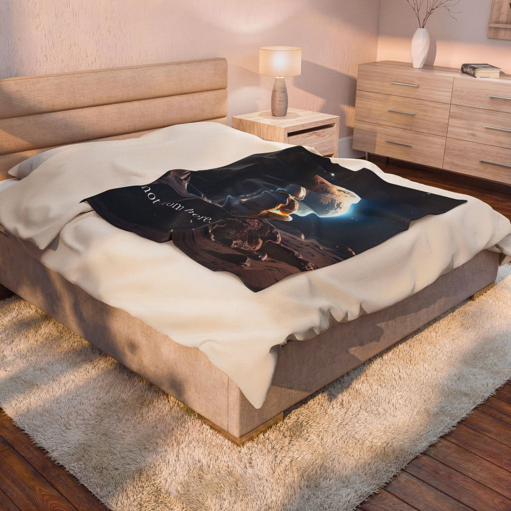 "Not From Here" Astronaut Gazing at Earth - Galactic Outer Space Blanket