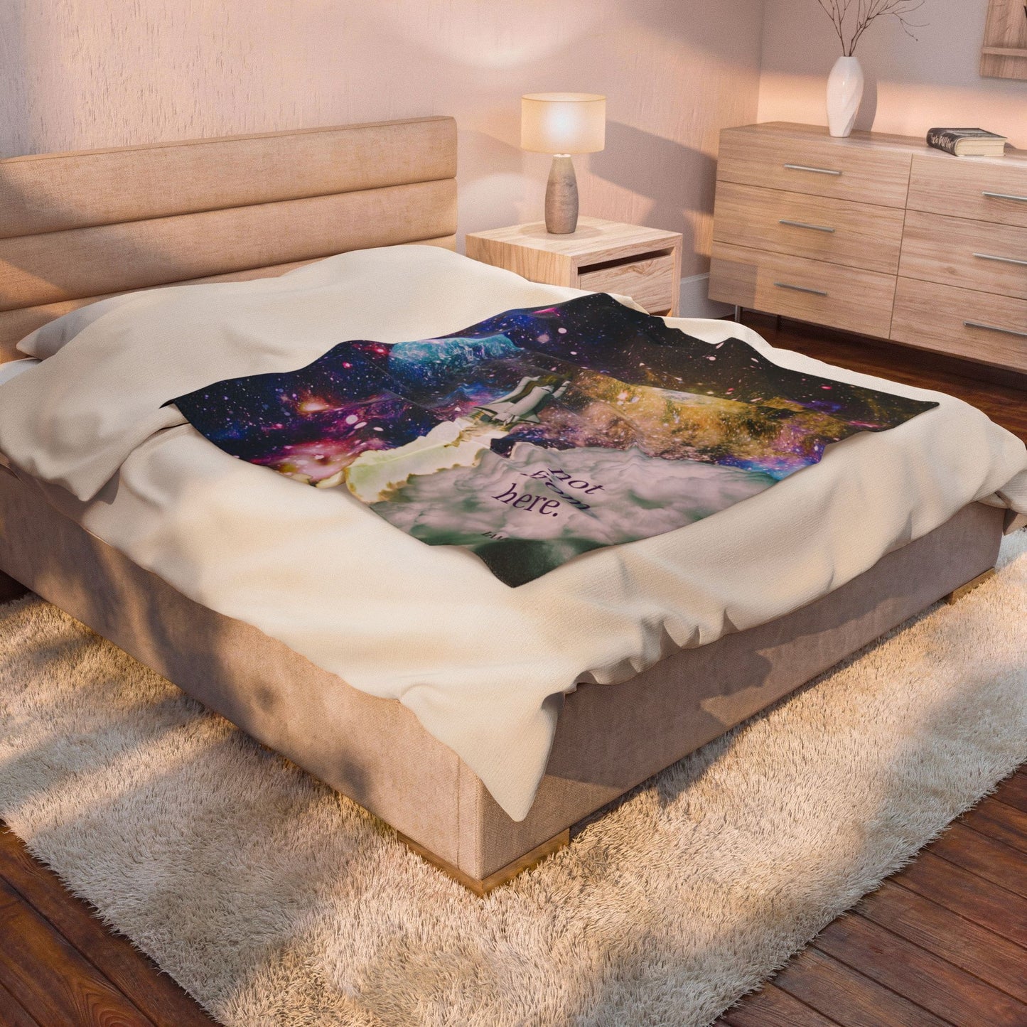 "Not From Here" Rocketship Launch - Galactic Outer Space Blanket