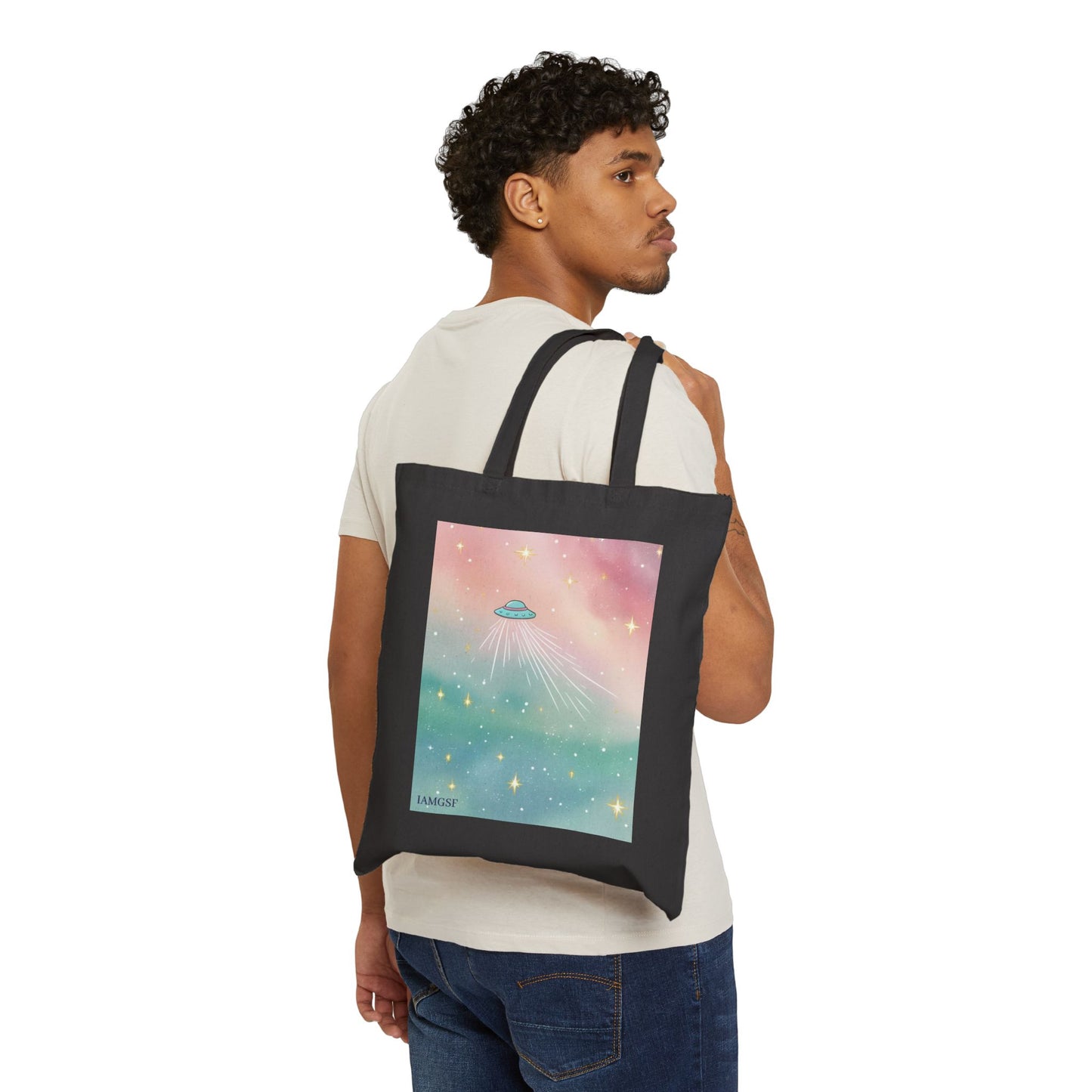 UFO Dreamscape Tote Bag - Cosmic Pastel Canvas Shopper