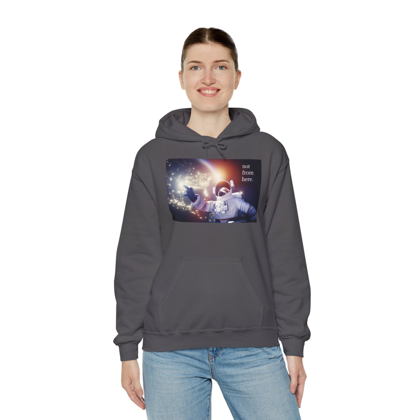 Astronaut Floating - "Not From Here" - Multi-Colors Unisex Hoodie