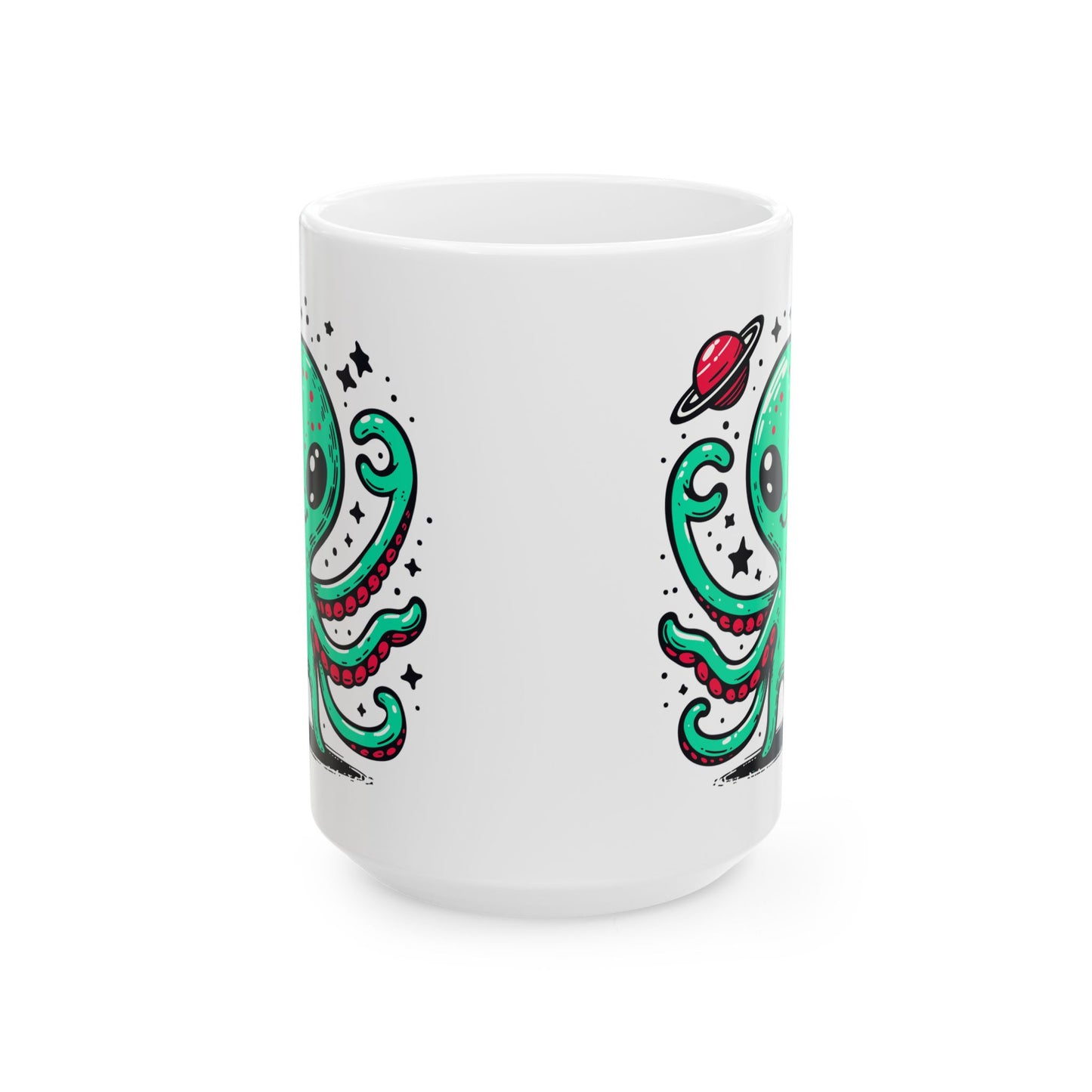 Cute Alien Companion - White Ceramic Mug, (11oz, 15oz)