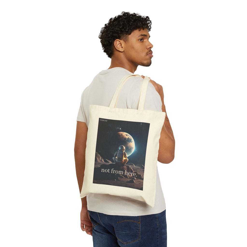"Not from Here" Astronaut Gazing Back at Earth - Galactic Outer Space Tote Bag