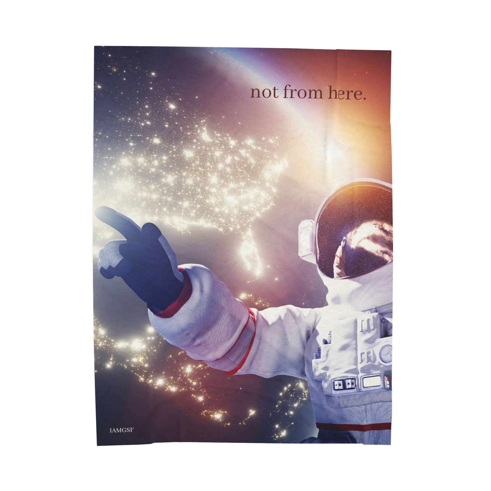 "Not From Here" Astronaut Floating in the Cosmos - Galactic Outer Space Blanket