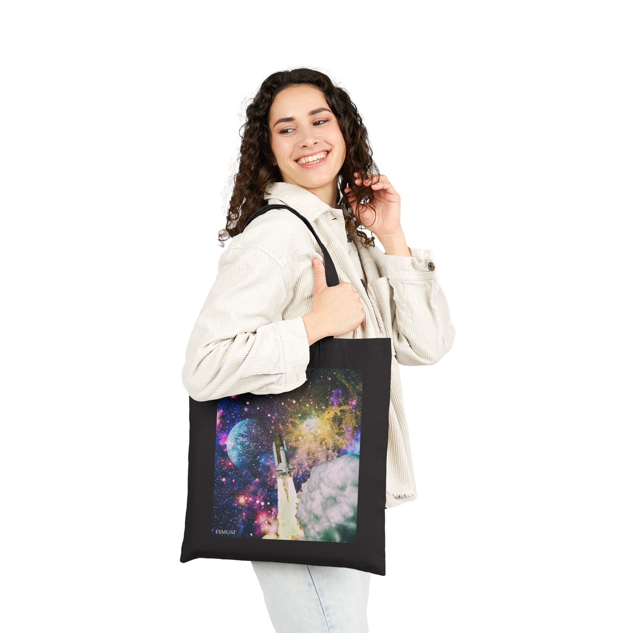 Psychedelic Rocketship Blasting Off - Galactic Outer Space Tote Bag