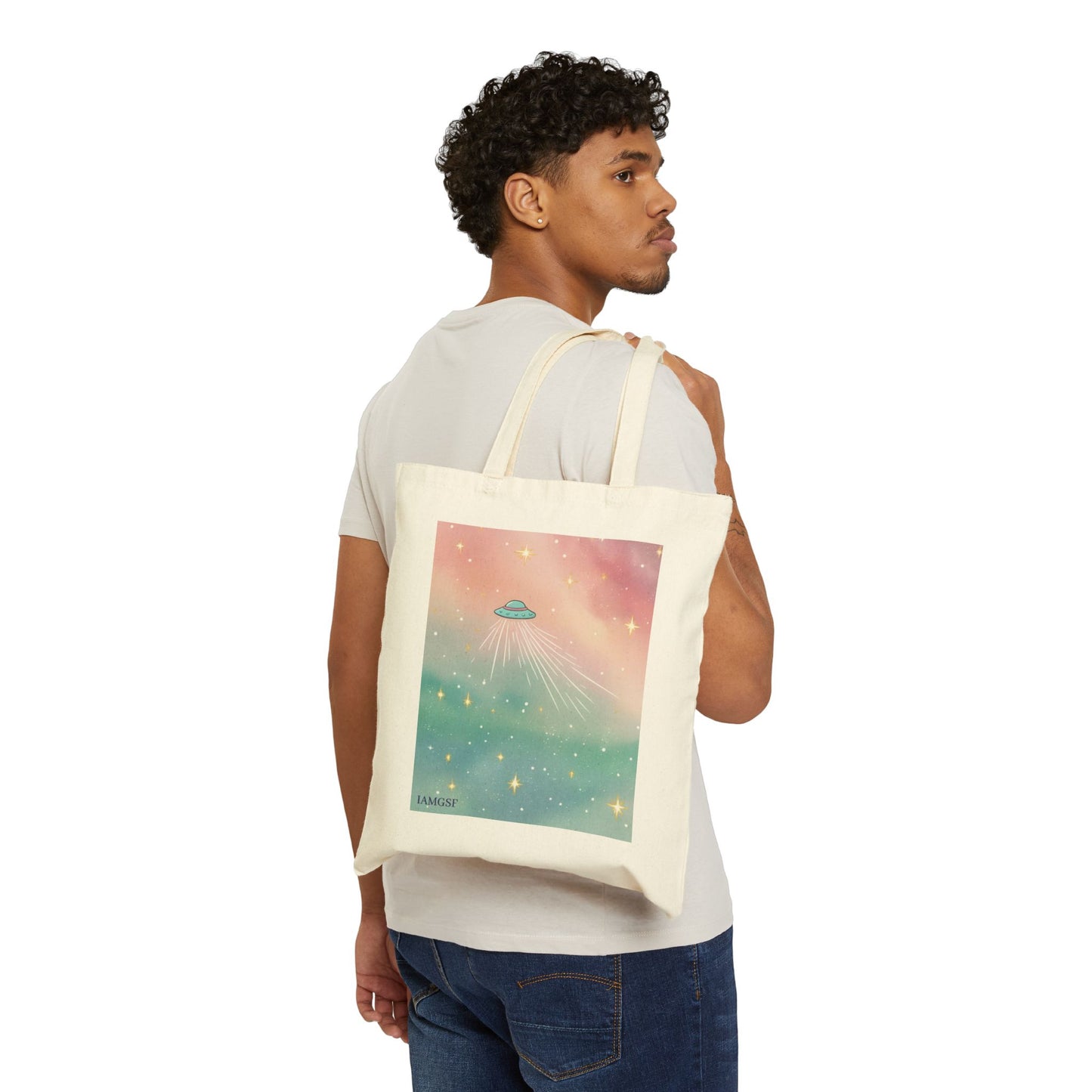 UFO Dreamscape Tote Bag - Cosmic Pastel Canvas Shopper