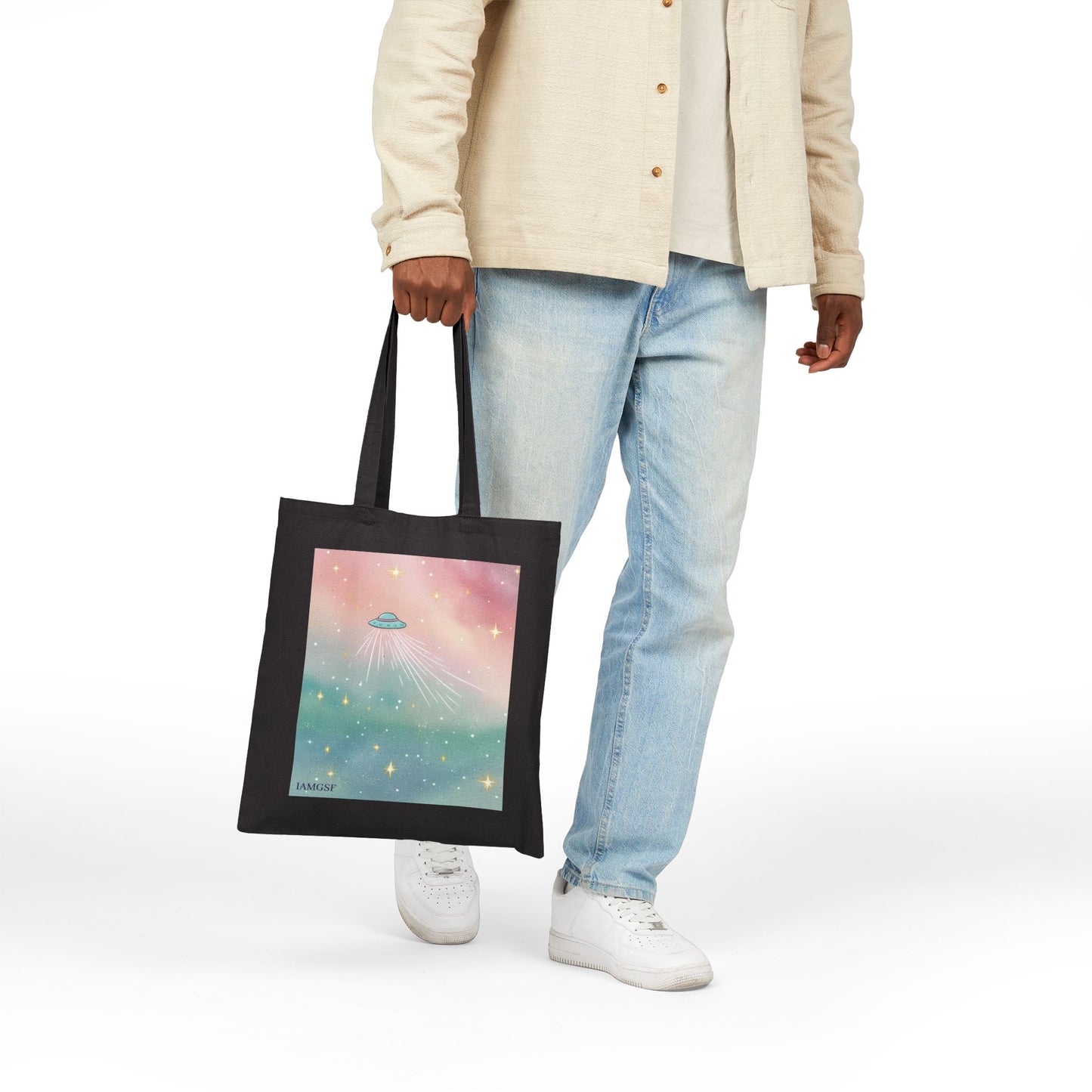 UFO Dreamscape Tote Bag - Cosmic Pastel Canvas Shopper