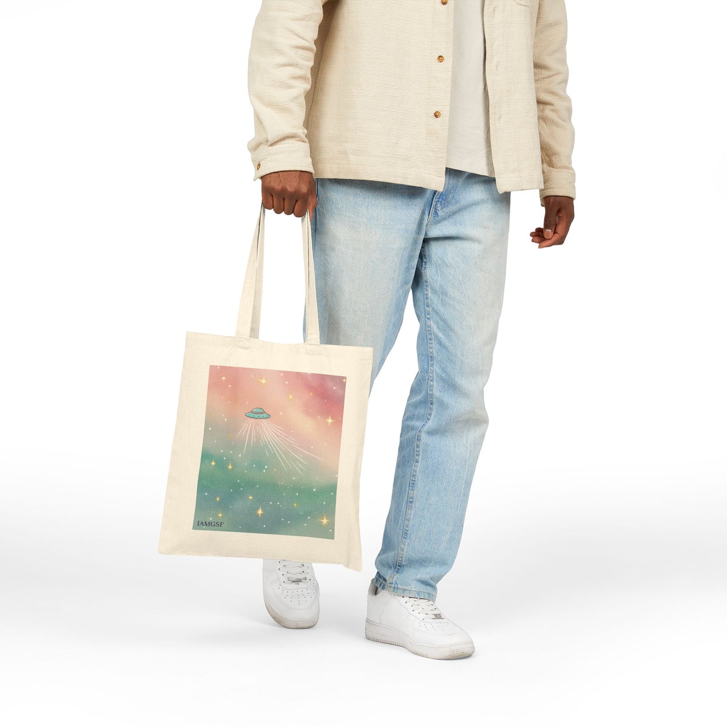 UFO Dreamscape Tote Bag - Cosmic Pastel Canvas Shopper