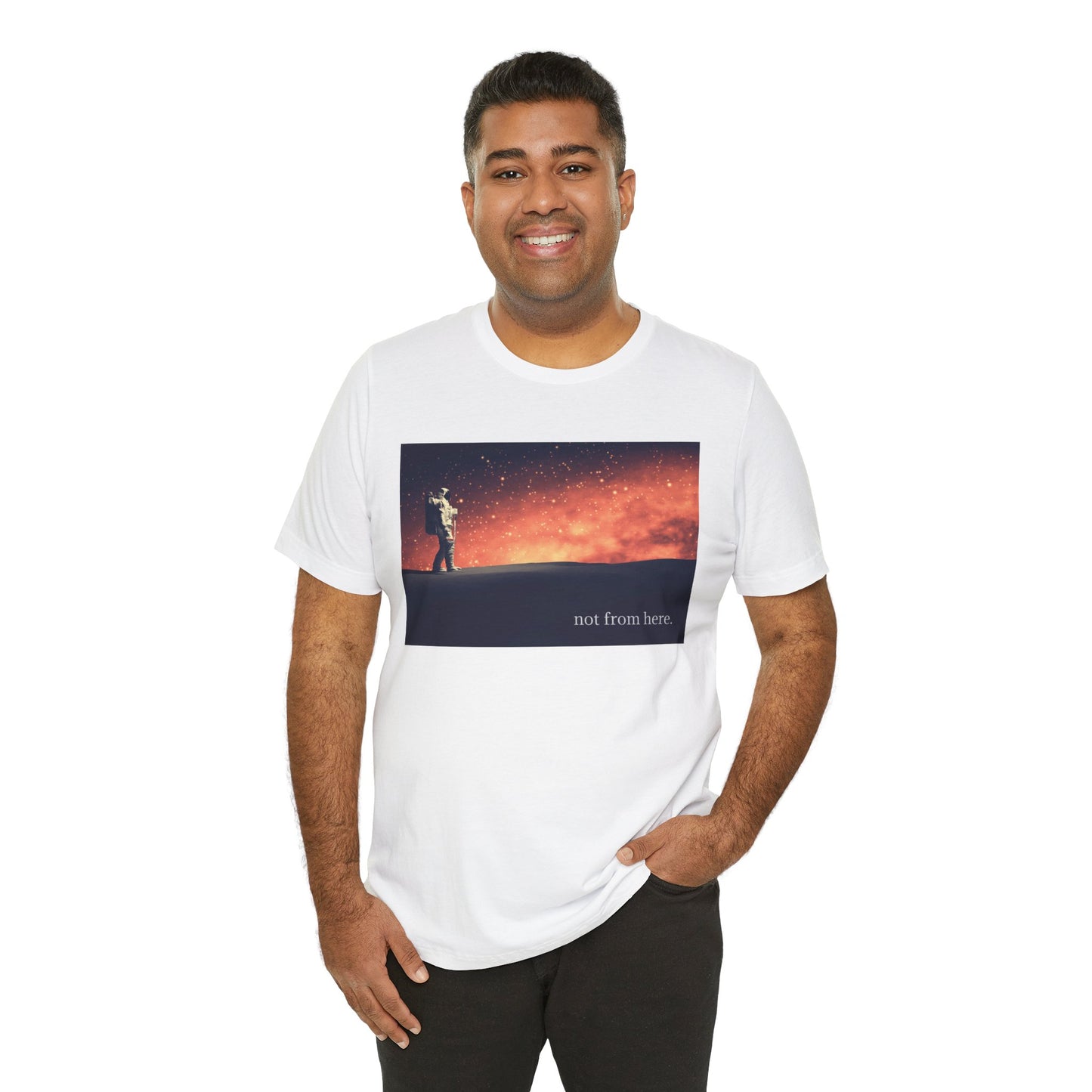 Astronaut Walking - "Not From Here" - Multi-Colors Unisex T-shirt