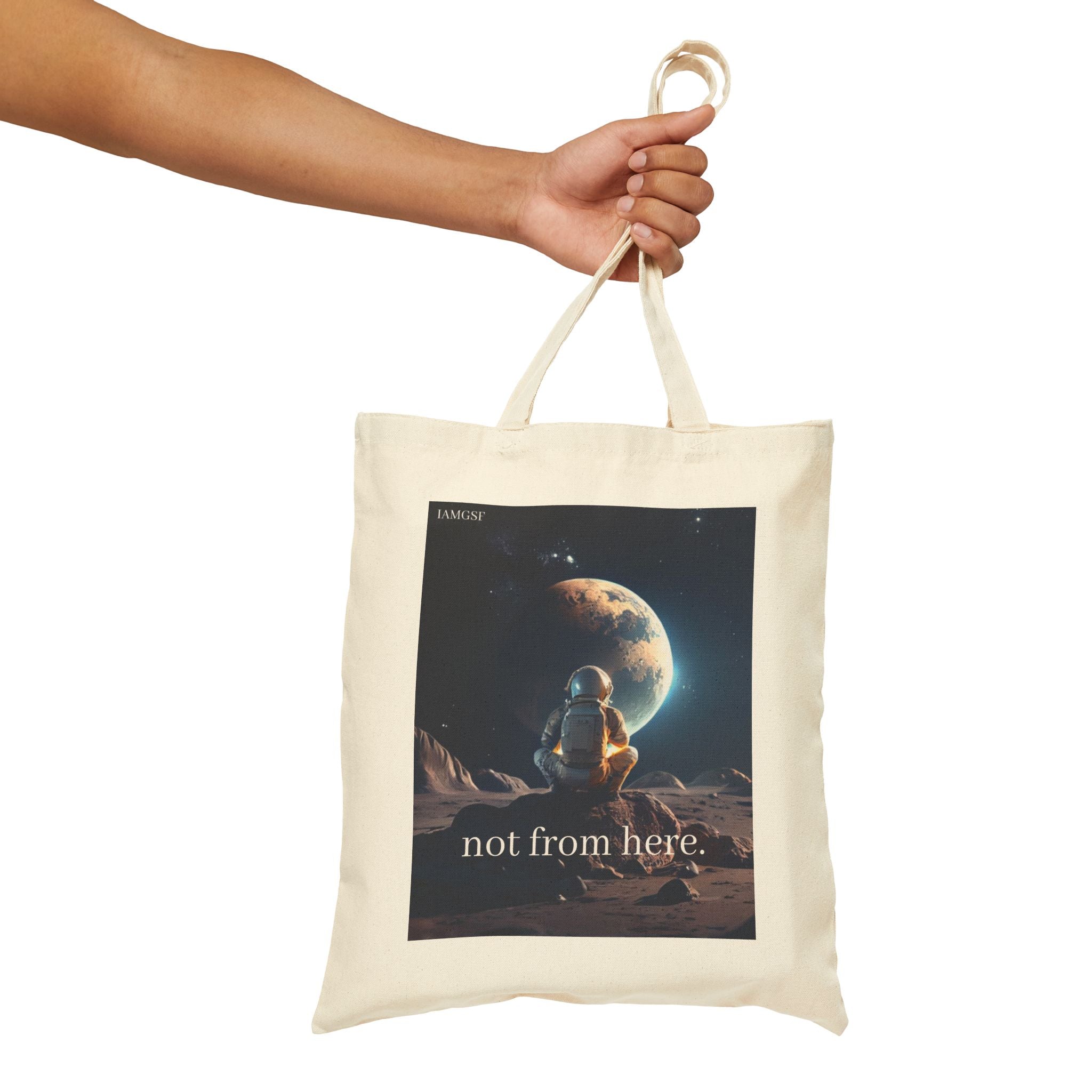"Not from Here" Astronaut Gazing Back at Earth - Galactic Outer Space Tote Bag