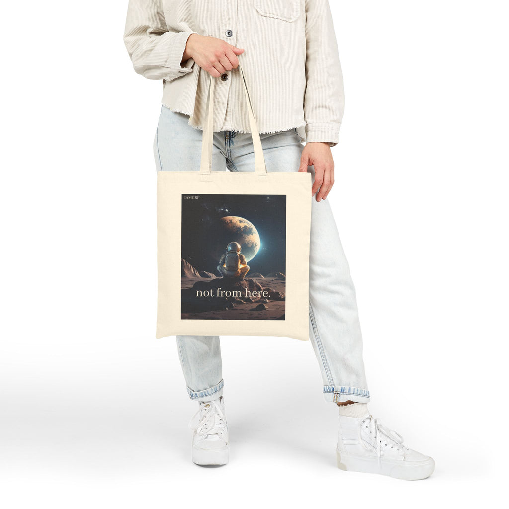 "Not from Here" Astronaut Gazing Back at Earth - Galactic Outer Space Tote Bag
