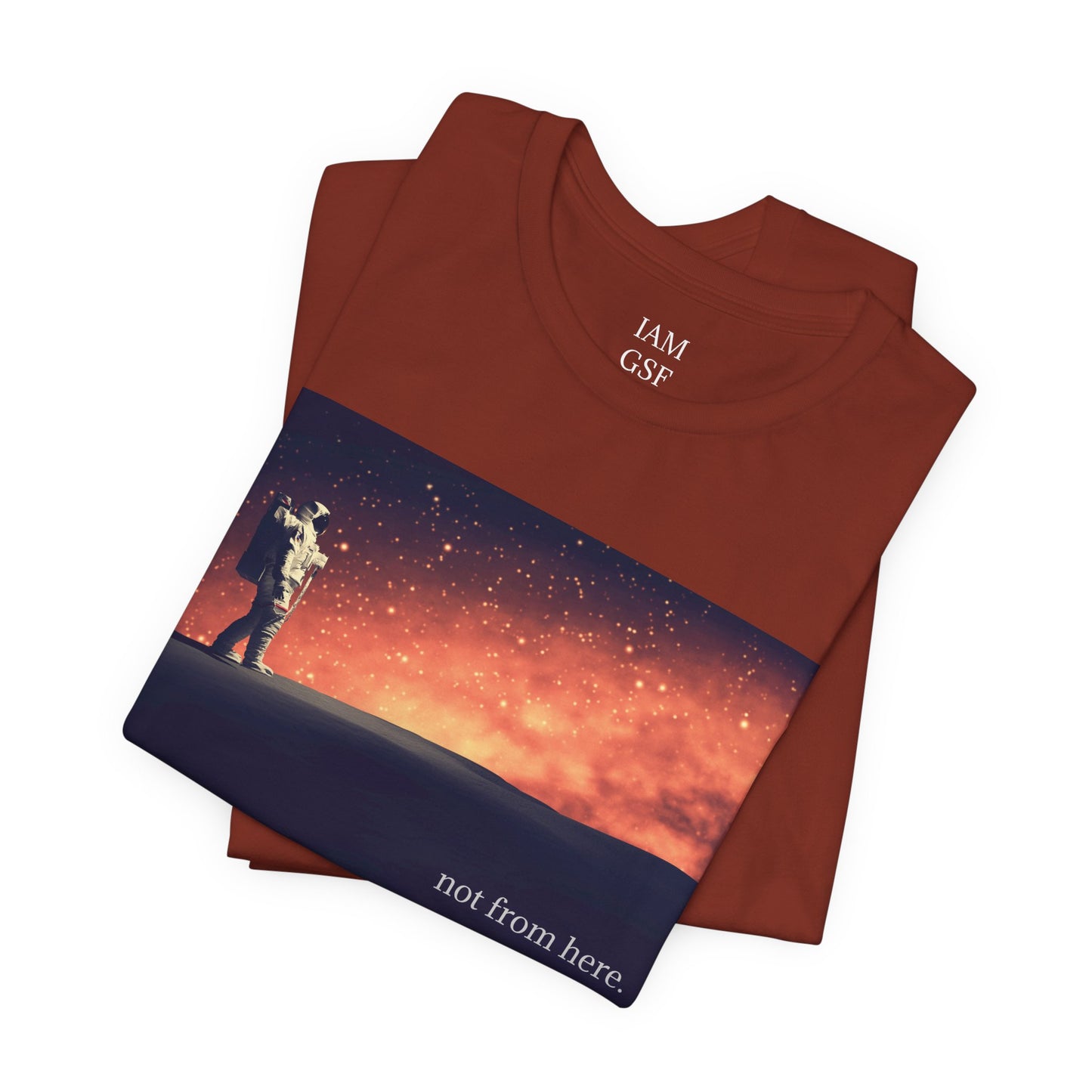 Astronaut Walking - "Not From Here" - Multi-Colors Unisex T-shirt