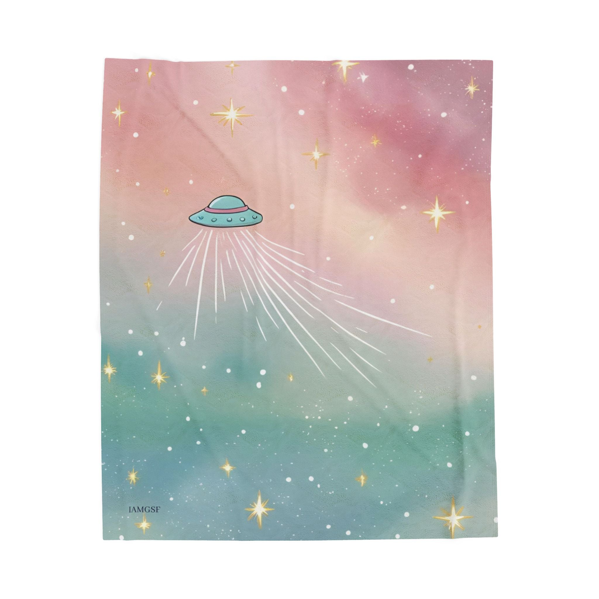 Galaxy UFO Velveteen Plush Blanket - Pastel Starry Night Throw