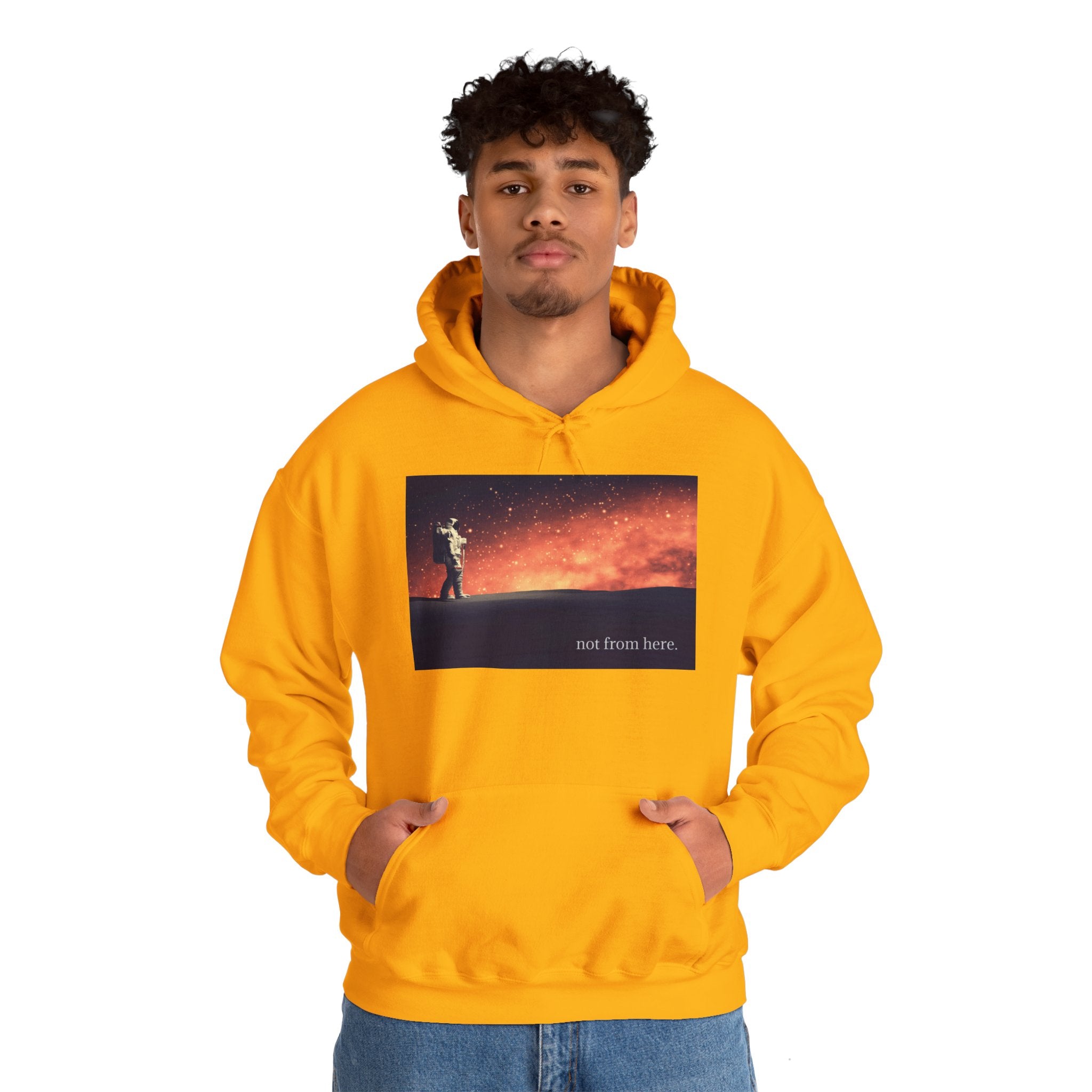 Astronaut Walking - "Not From Here" - Multi-Colors Unisex Hoodie