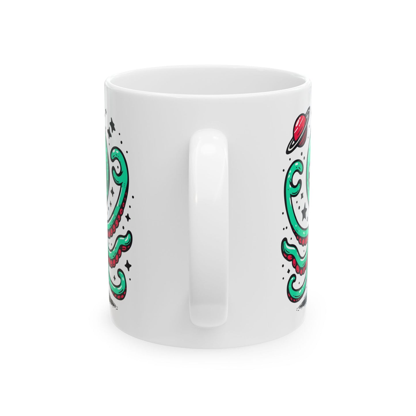 Cute Alien Companion - White Ceramic Mug, (11oz, 15oz)