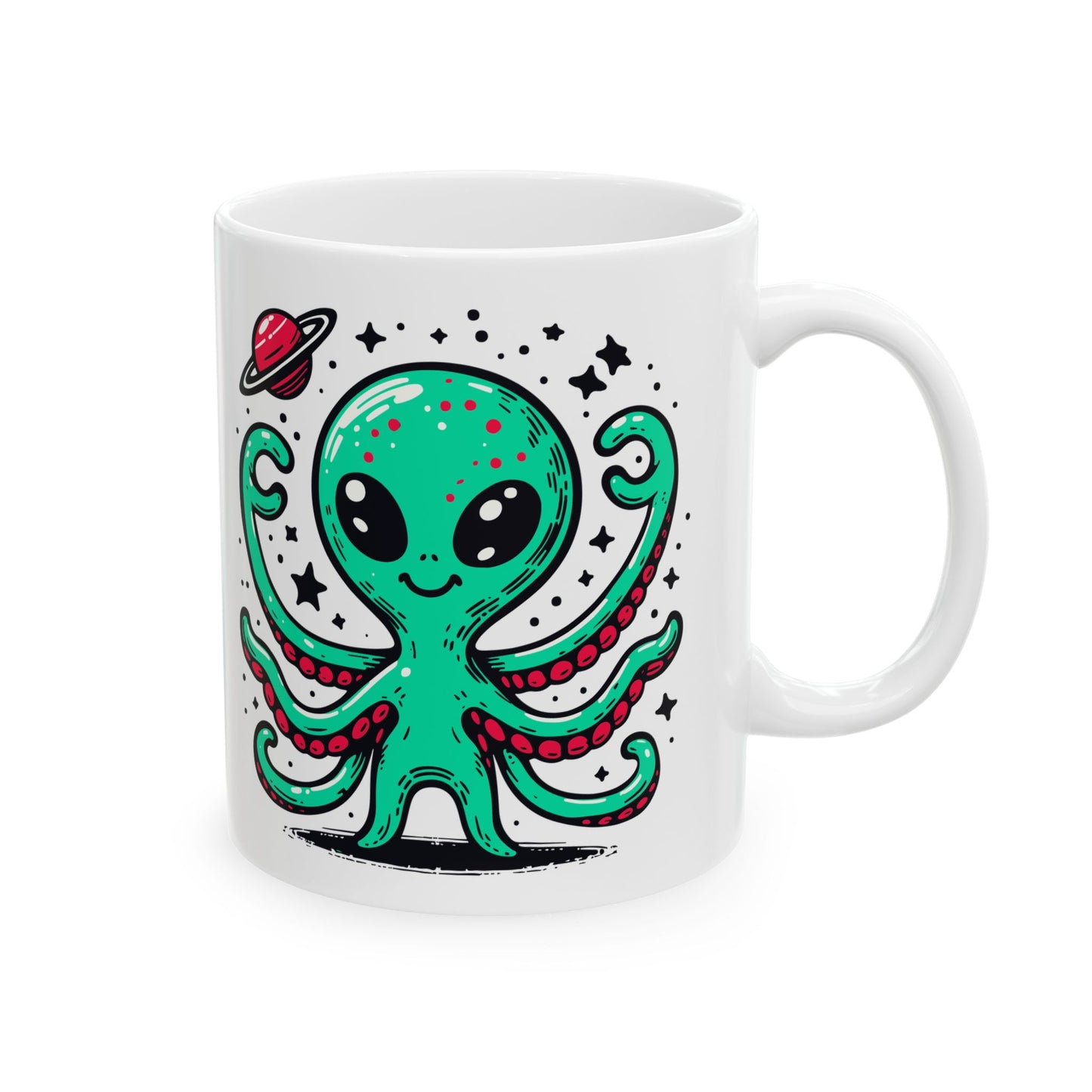 Cute Alien Companion - White Ceramic Mug, (11oz, 15oz)