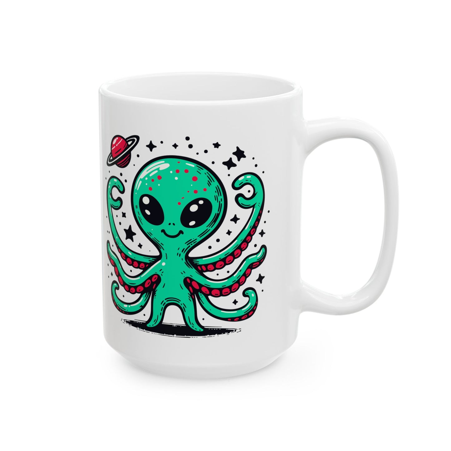 Cute Alien Companion - White Ceramic Mug, (11oz, 15oz)