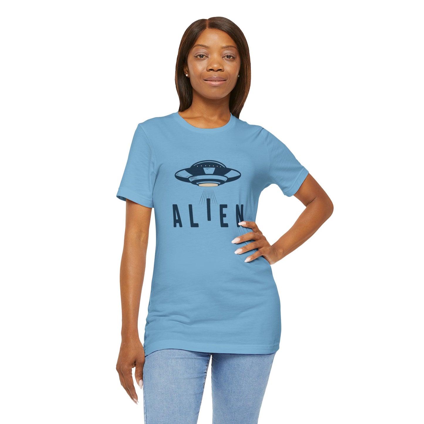 Alien with UFO - Multi-Colors Unisex T-Shirt