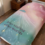 "Visiting Other Worlds" Playful UFO Dreamscape - Velveteen Plush Blanket