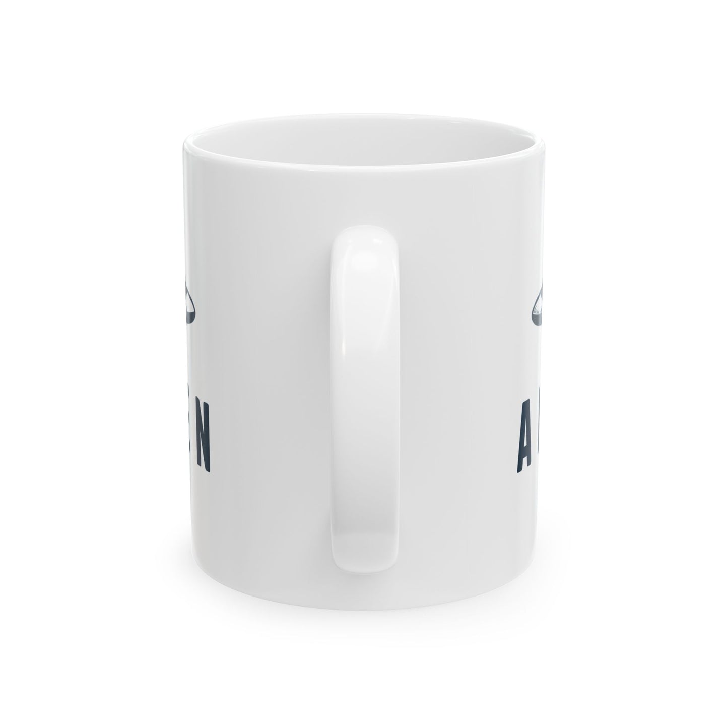 Alien with UFO - White Ceramic Mug, (11oz, 15oz)