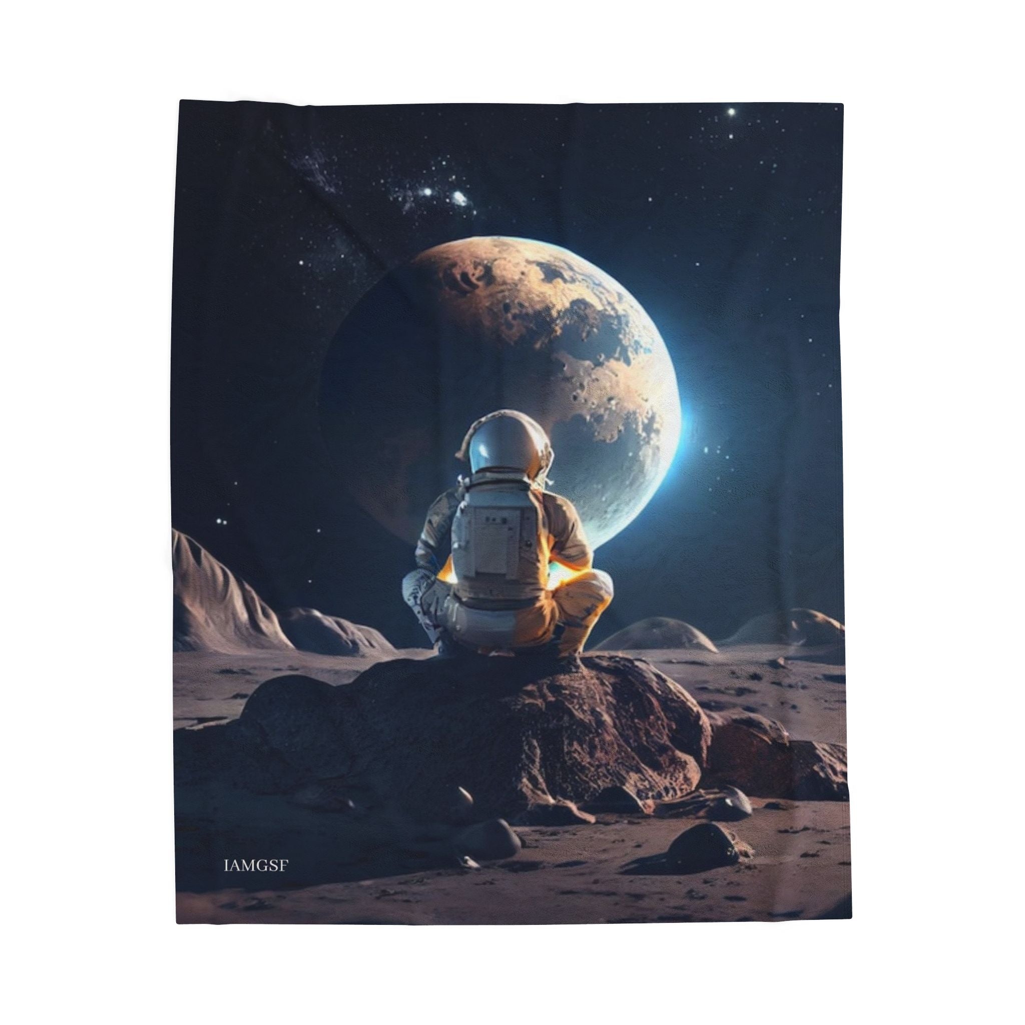 Contemplative Astronaut Gazing at Earth - Galactic Outer Space Blanket