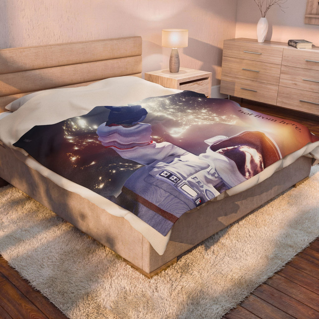 "Not From Here" Astronaut Floating in the Cosmos - Galactic Outer Space Blanket