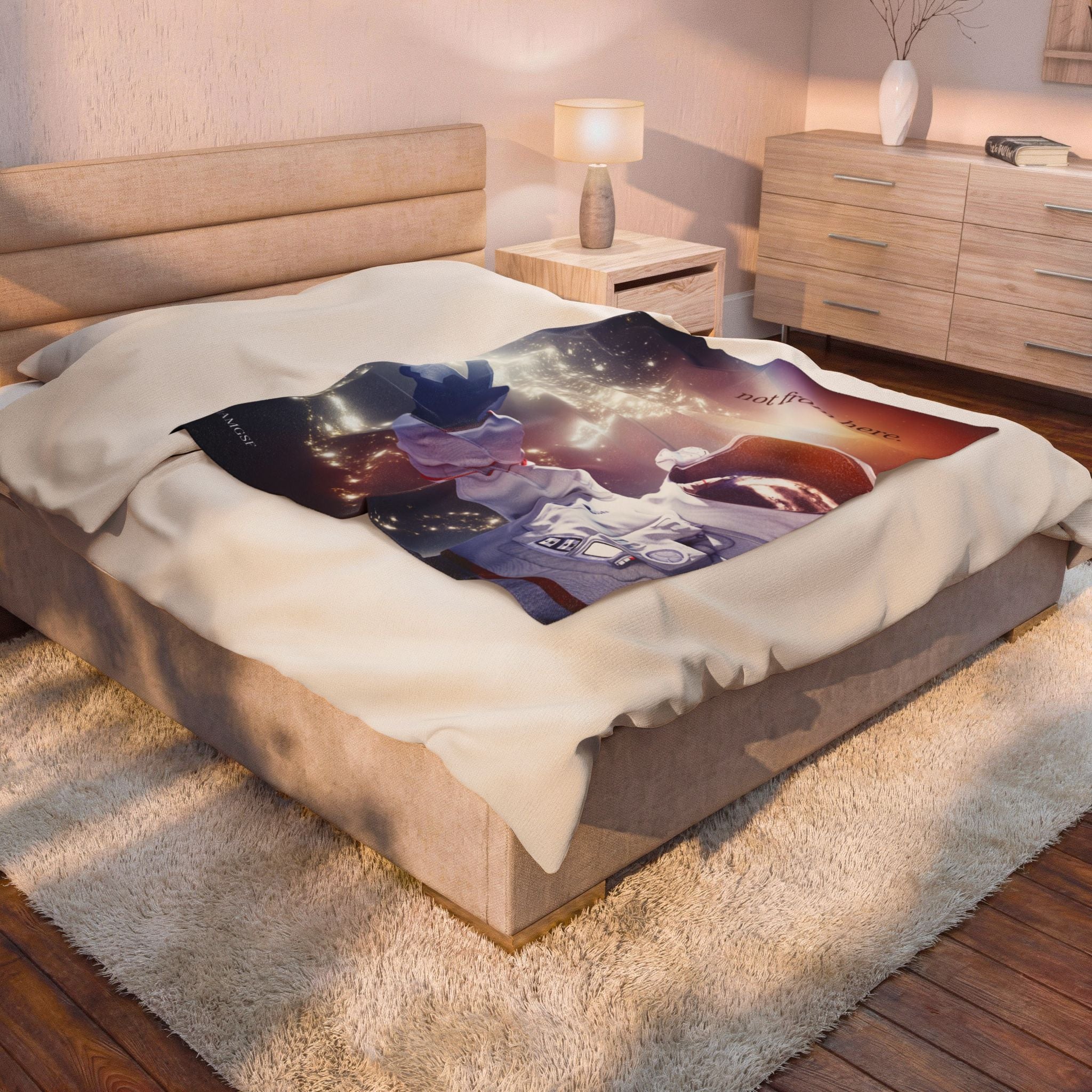 "Not From Here" Astronaut Floating in the Cosmos - Galactic Outer Space Blanket