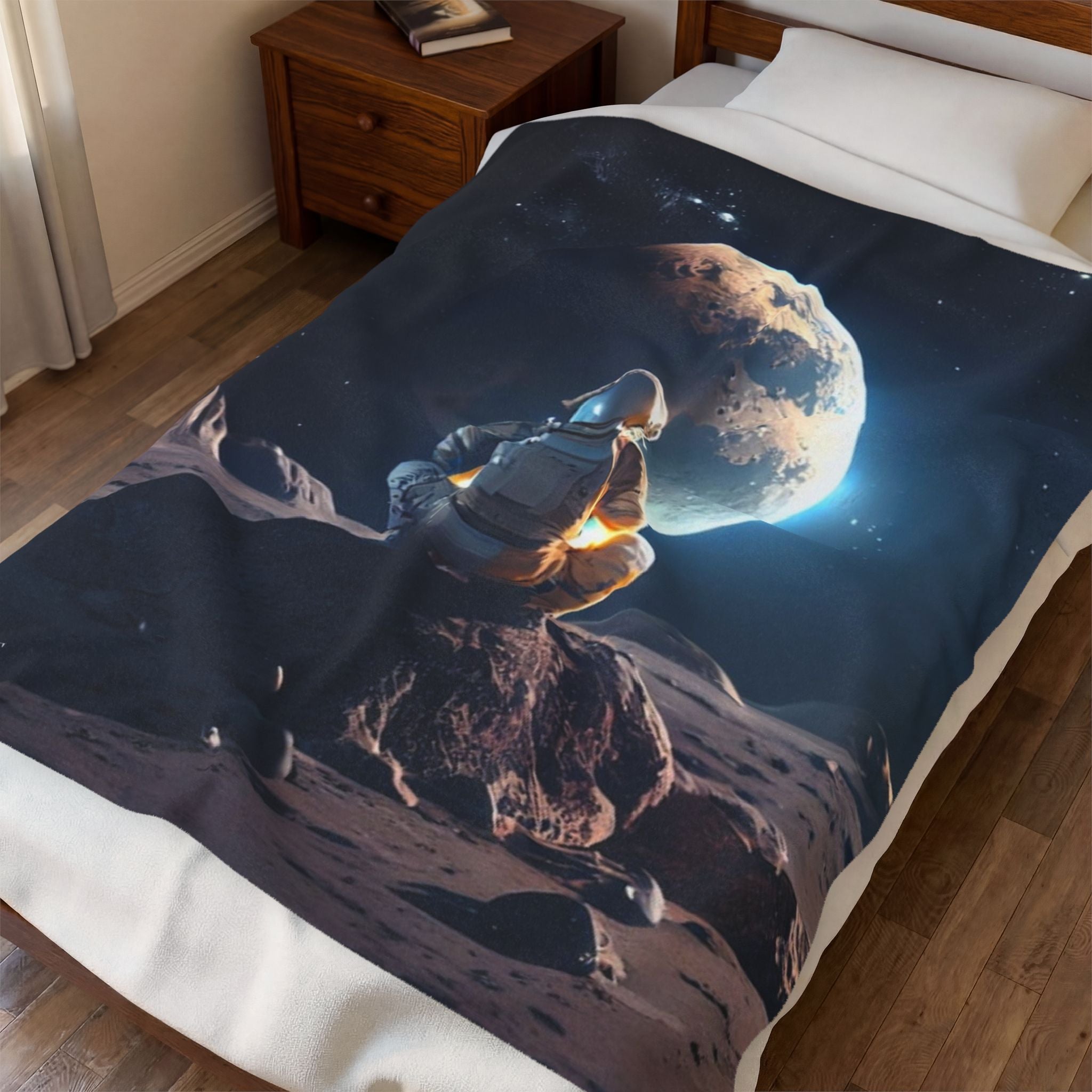 Contemplative Astronaut Gazing at Earth - Galactic Outer Space Blanket