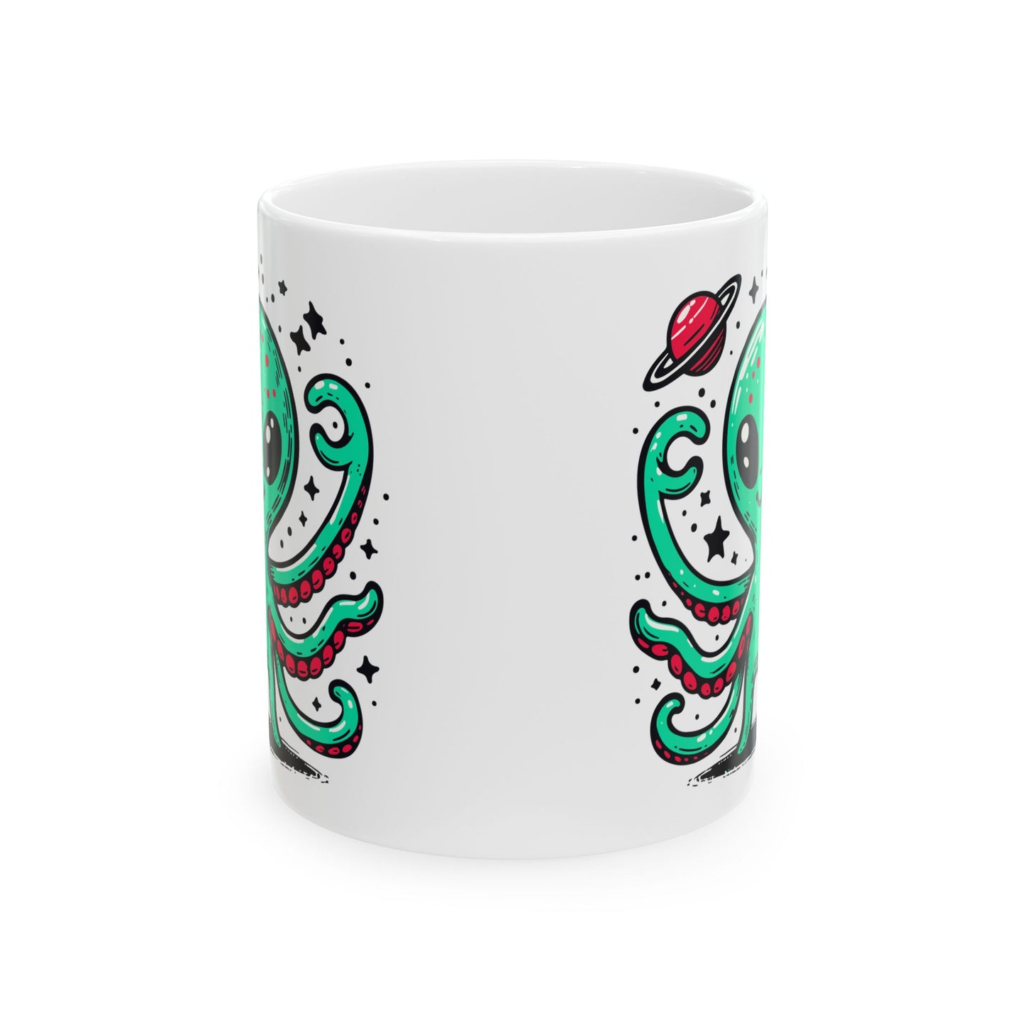 Cute Alien Companion - White Ceramic Mug, (11oz, 15oz)