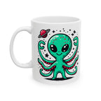 Cute Alien Companion - White Ceramic Mug, (11oz, 15oz)