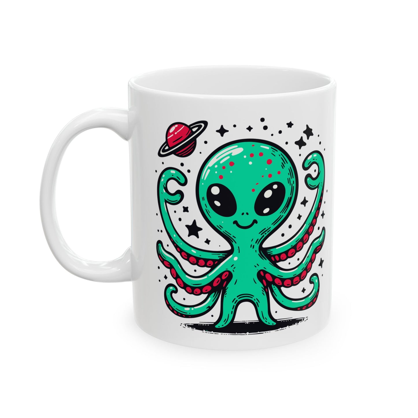 Cute Alien Companion - White Ceramic Mug, (11oz, 15oz)