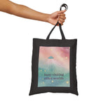 "Visiting Other Worlds" UFO Dreamscape Tote Bag - Cosmic Pastel Canvas Shopper
